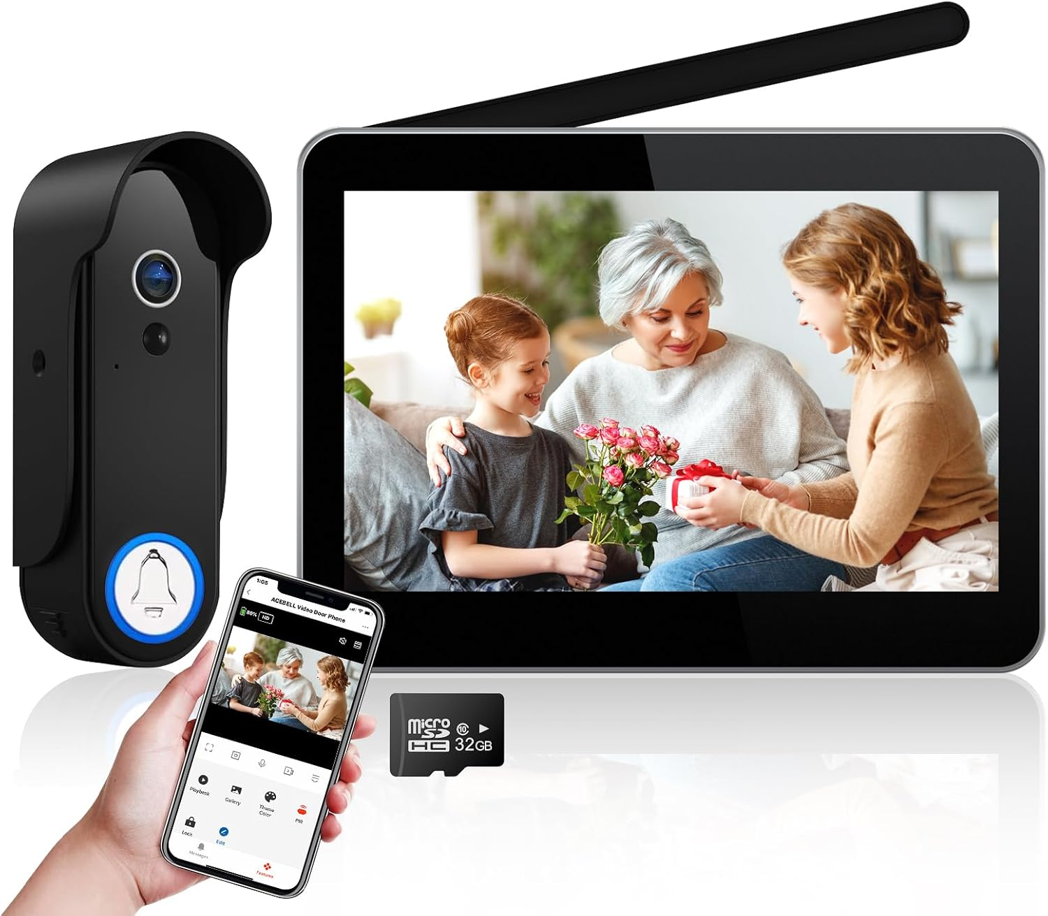 Wifi Wireless Video Doorbell Intercom System, 1080P Video Doorbell Camera with Monitor, Video Door Phone with 7''Touch Screen, APP Control, Motion Detection, No Monthly Fees, Long Battery Life image number 3