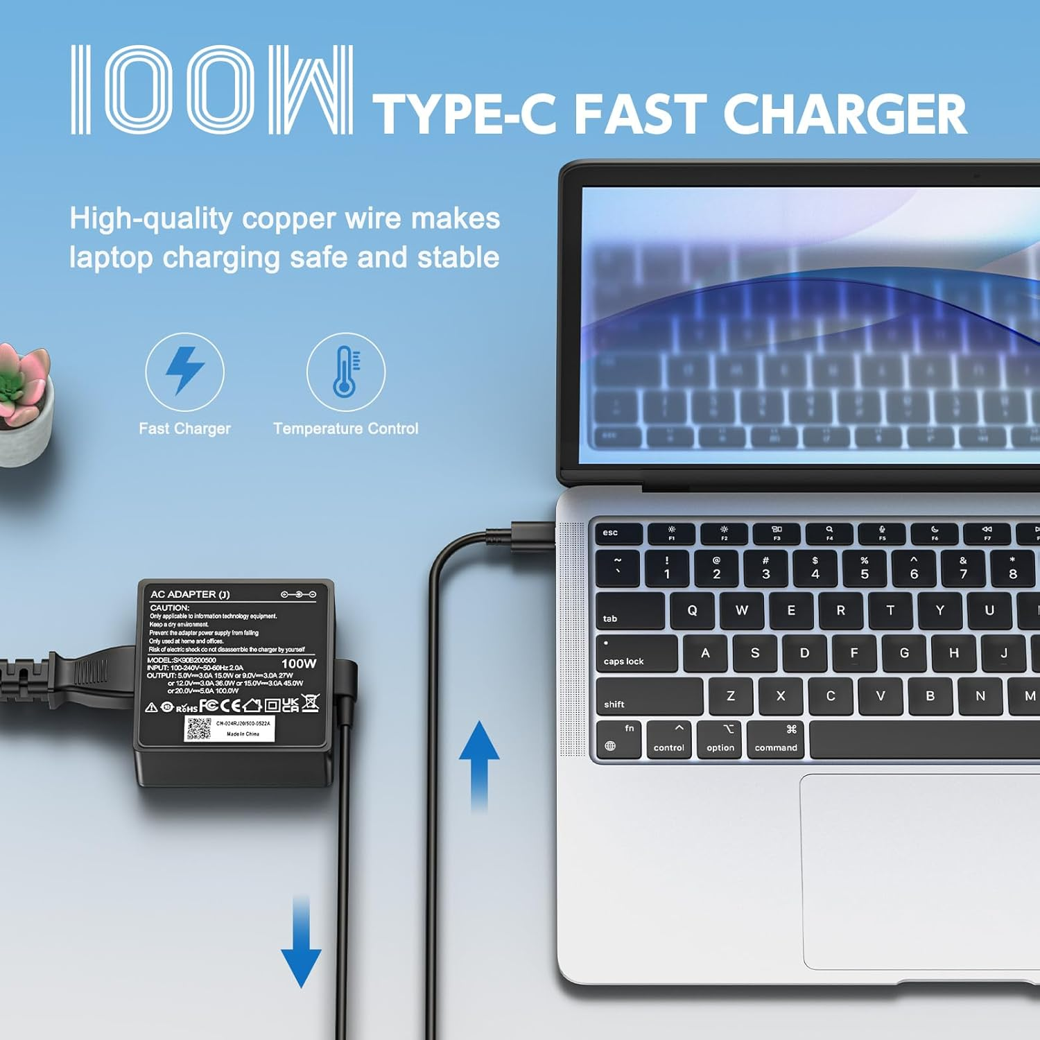 USB C Laptop Charger, 100W USB C Charger Fast Charging for for Lenovo, HP, Dell, Mac Book Pro, Asus,Acer,Tablet Chargers Adapters Power Cord Type-C 100W 96W 90W 87W 65W 45W 30W image number 1