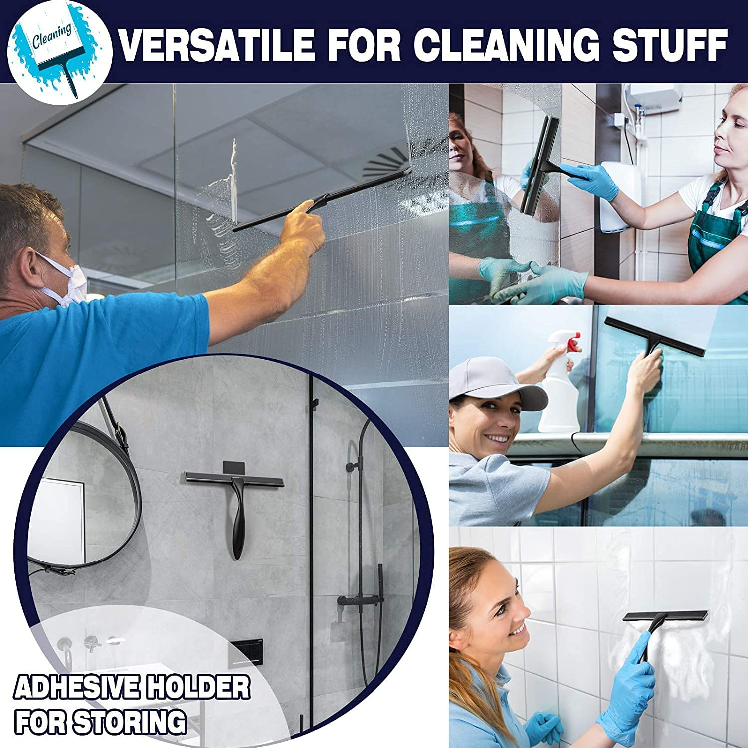 Shower Squeegee, 10-Inch Matte Black Squeegee, All-Purpose Stainless Steel Squeegee for Bathroom, Shower Doors, Mirrors, Tiles and Car Windows - 100% Streak Free image number 6