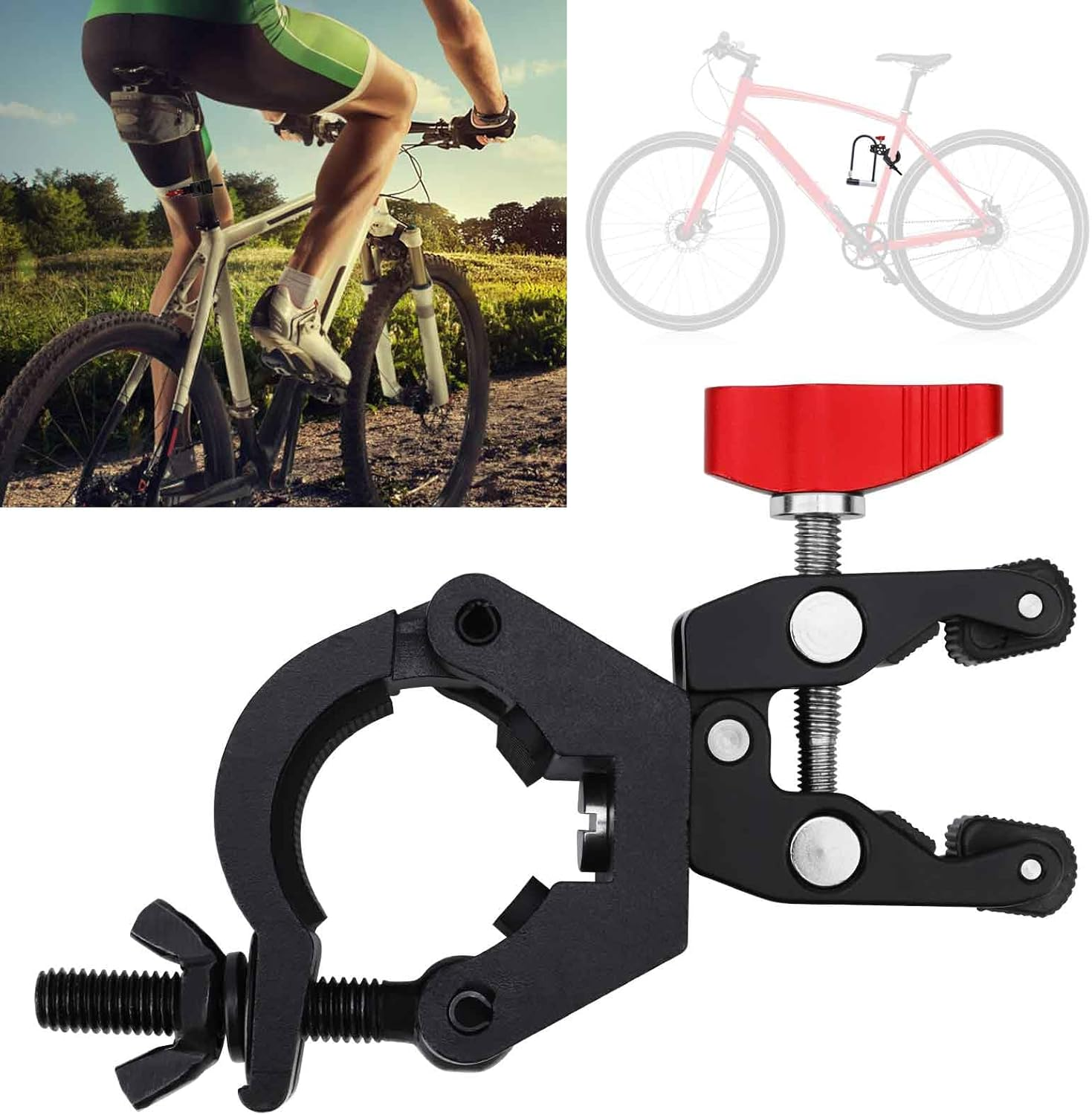 U Lock Bike Mount, Heavy Duty Aluminum Alloy Bike Lock Holder Clamp Lock Mounting Bracket, Quiet, Fits 0.47-0.98" Shackles Compatible with Kryptonite and Most Other Bicycle U-Locks Accessories image number 2