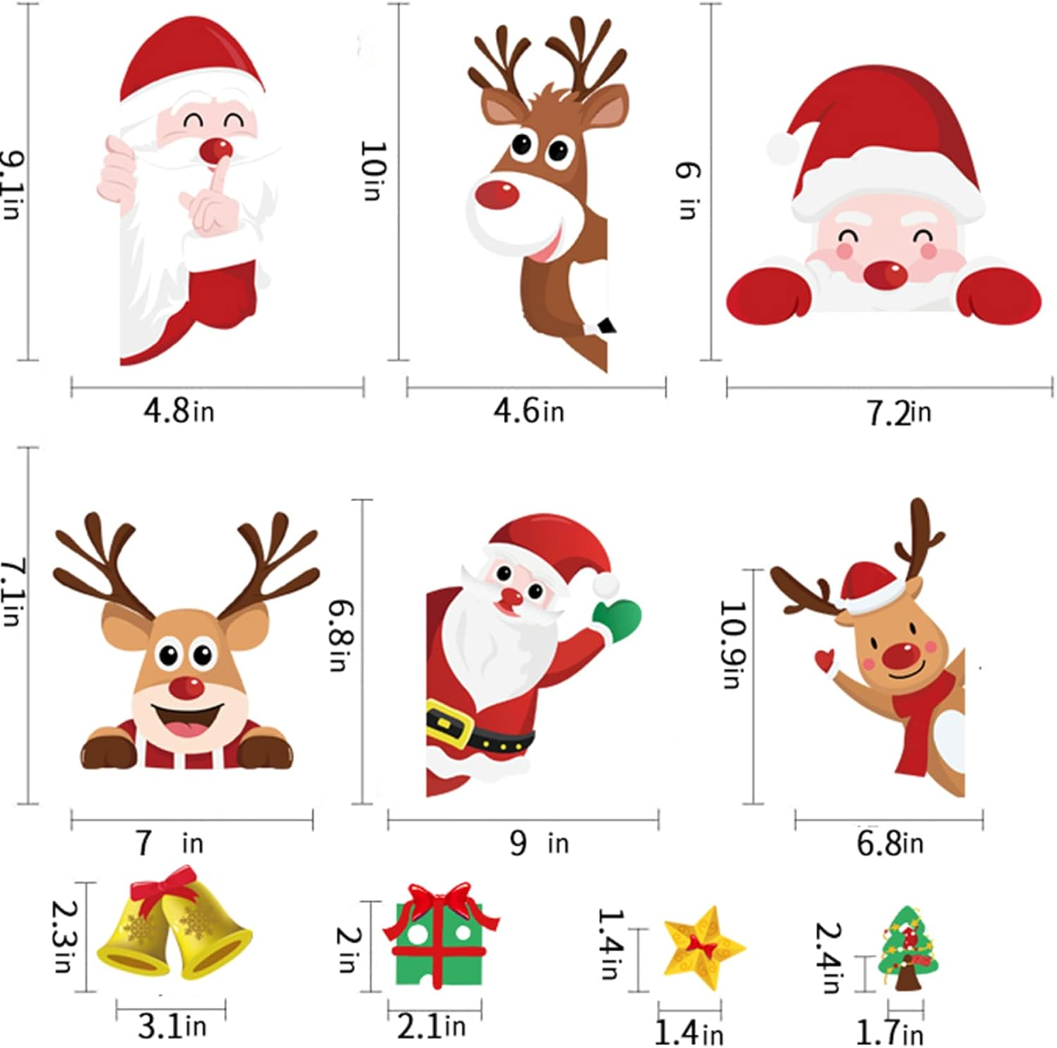 Christmas Window Glass Stickers,Mh MOIHSING 9 Sheets Christmas Window Clings Decoration,Indoor Double-Side Removable Window Sticker Decals Xmas Holiday Snowflake Santa Claus Reindeer for Glass Windows