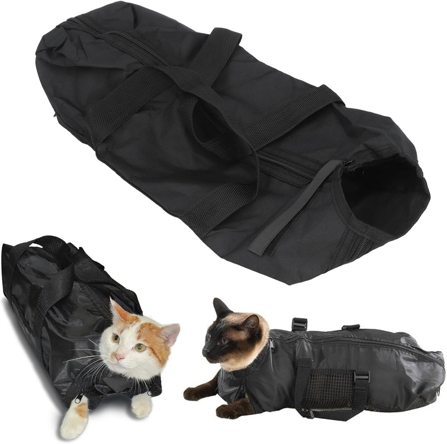Cat Grooming Bag, Comfortable and Safe Cat Bathing Bag with Easy Access for Nail Trimming and Cleaning, Sturdy Oxford Cloth Cat Restraint Bag (Black) with Multifunctional Use image number 3
