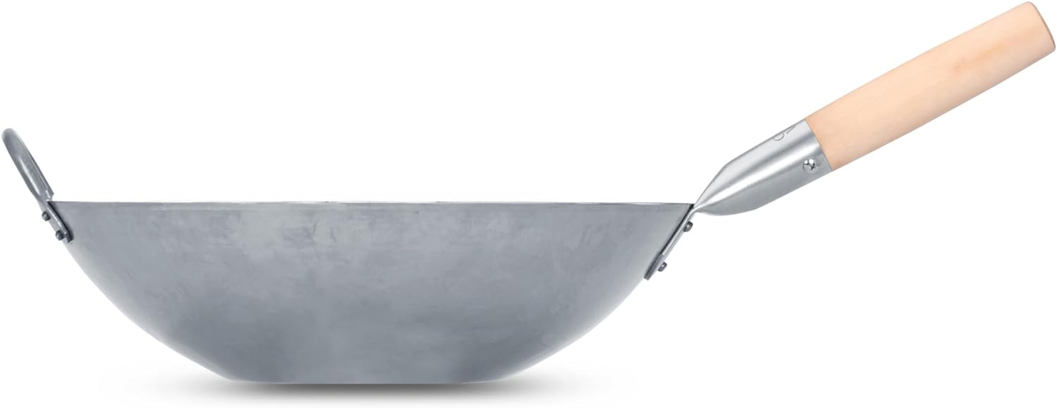 Craft Wok Flat Hand Hammered Carbon Steel Pow Wok with Wooden and Steel Helper Handle (14 Inch, Flat Bottom) / 731W316 image number 1