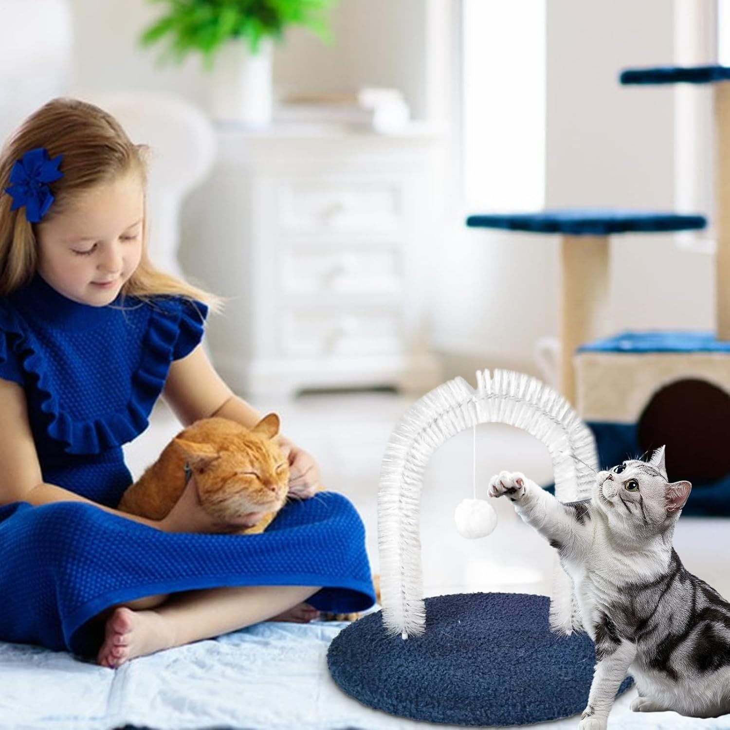 Cat Self Groomer, Cat Massage Brush Grooming Arch, Shedding Tool Hair Remover Brush with Scratching Pad, Non-Slip Massage Toy for Furniture Protection