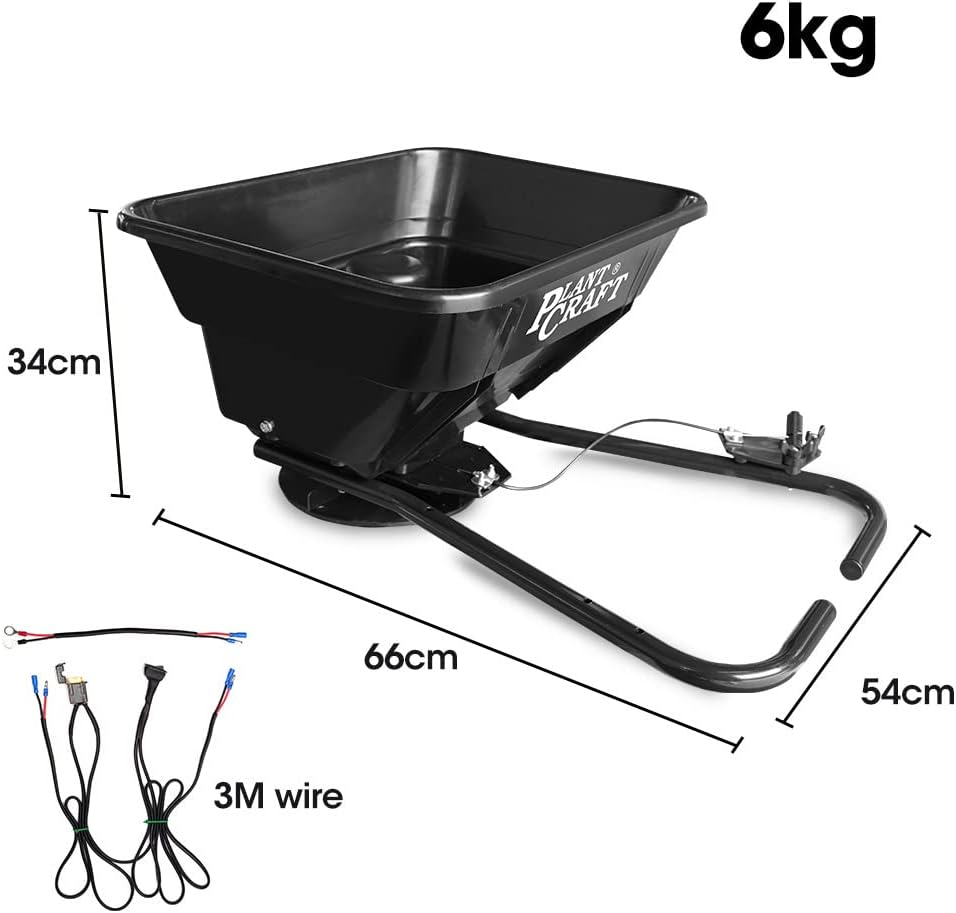 Plantcraft 12V Spreader 12V 36Kg 30L Lawn Seed Fertiliser, for ATV, Ride on Mower, with Rain Cover