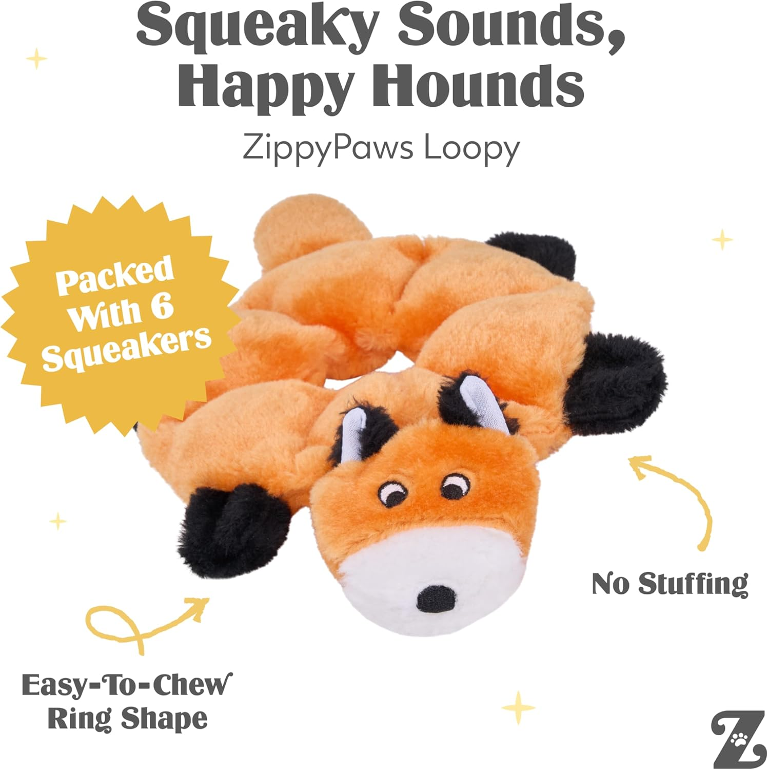 Zippypaws - Loopy - No Stuffing Squeaky Plush Dog Toy - for Small and Medium Dogs - Fox image number 5