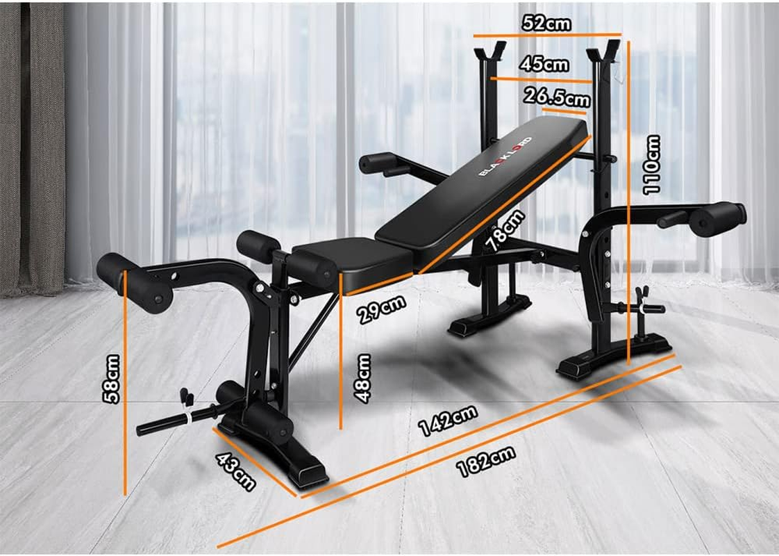BLACK LORD Foldable Weight Bench Press with Butterfly Arm and Adjustable Barbell Rack, FID Bench with Biceps Bar, Multi-Station Home Gym Fitness Equipment for Strength Training, Max 250Kg, All Black image number 6
