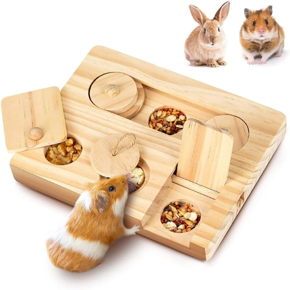 6 in 1 Wooden Foraging Toys for Small Pets &ndash; Interactive Treat Dispenser & Chew Toy Set for Guinea Pigs, Hamsters, Rabbits, Chinchillas, Rats & Gerbils image number 1