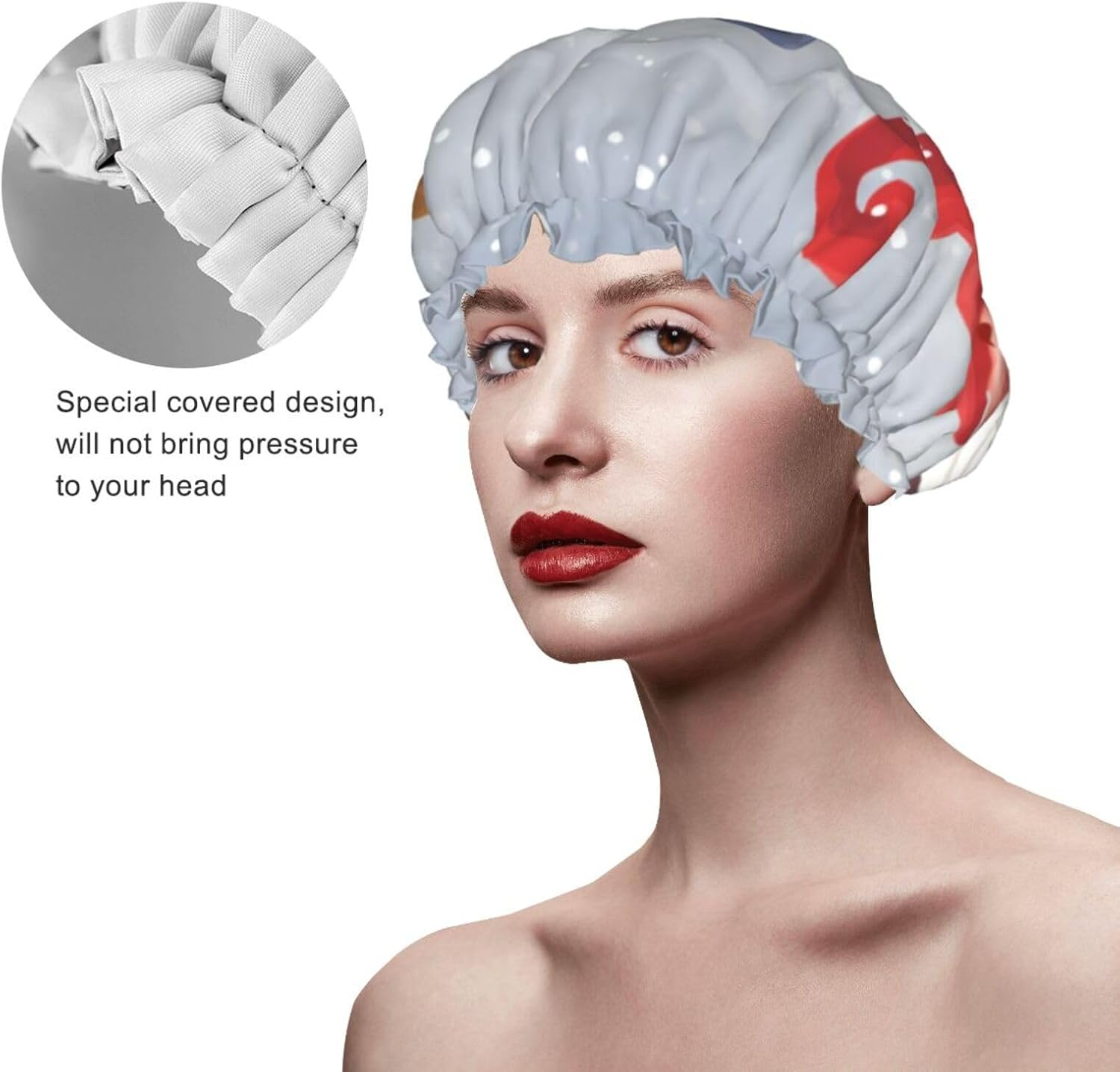 Christmas Winter Gnomes Shower Cap for Women Reusable Double Layers Bathing Bath Cap Hair Caps Waterproof Elastic Band Ladies Spa Salon Shower Hat Hair Caps image number 3