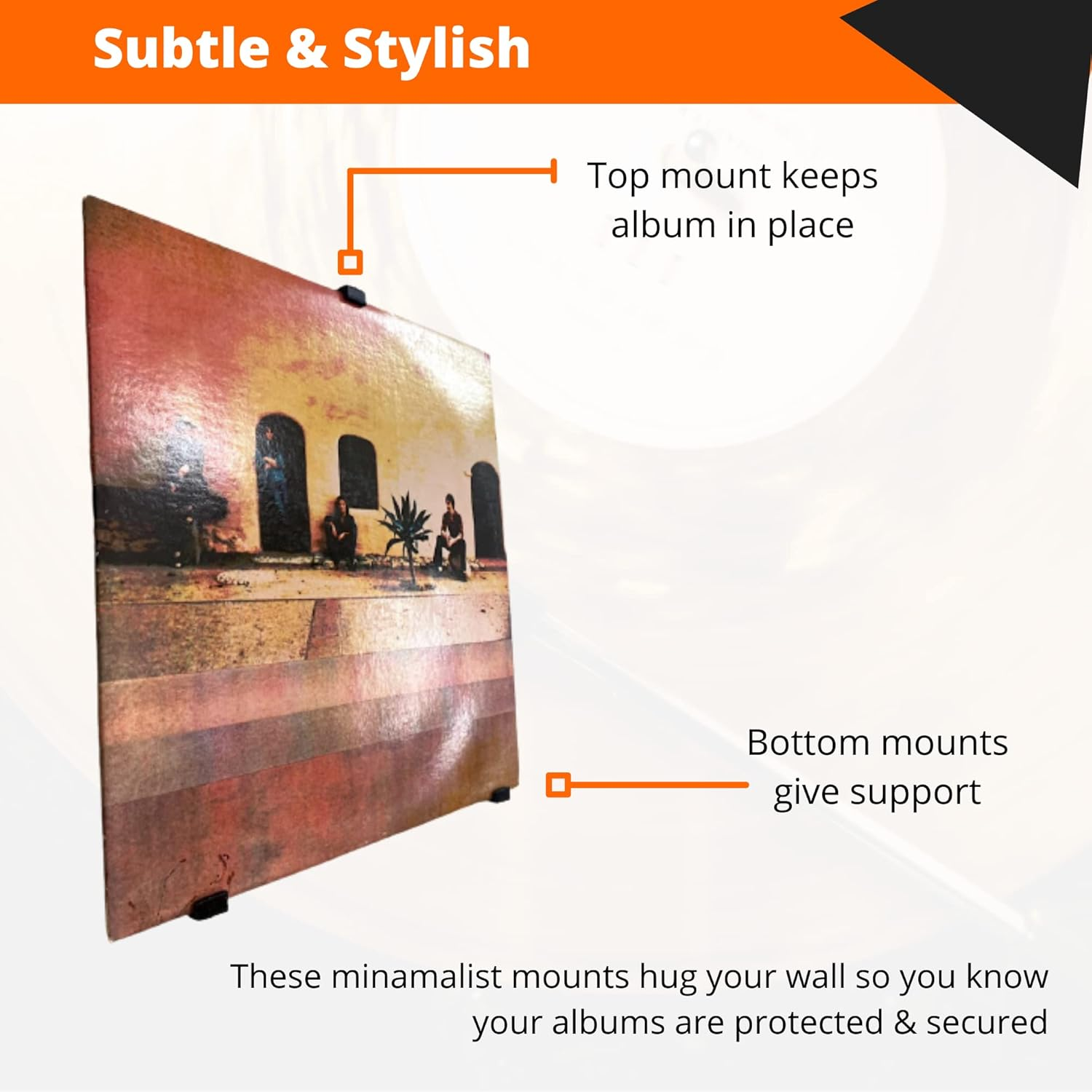 3D Lasers Lab Minimalist Vinyl Record Album Wall Mount Display- 6 Pack | No Wall Damage so Perfect for Apartments, Dorms, & Office | Your Favorite Holder for Your 7-12 Inch Lps&hellip; (Black, 6-Record) image number 5