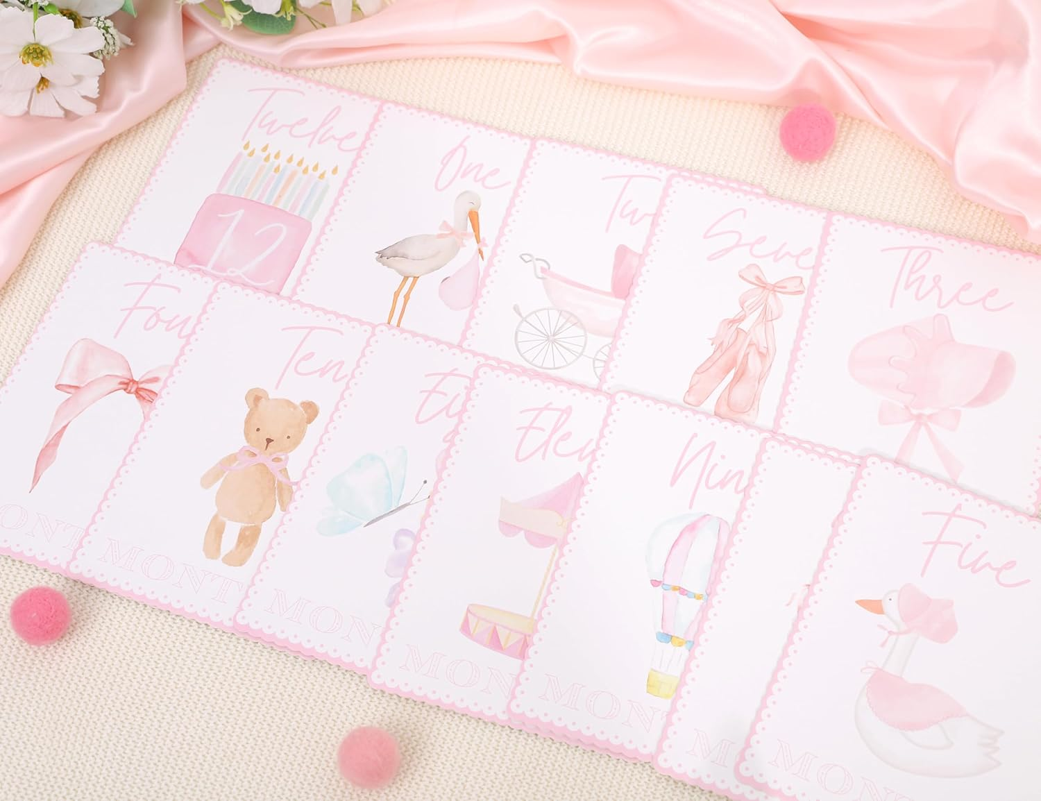WAUAO Gingham Milestone Monthly Cards - My First Milestone Cards, Baby Shower Photo Props,Baby Milestone Monthly Memories,Boys/Girls Photo Props (Pink) - Pink image number 5