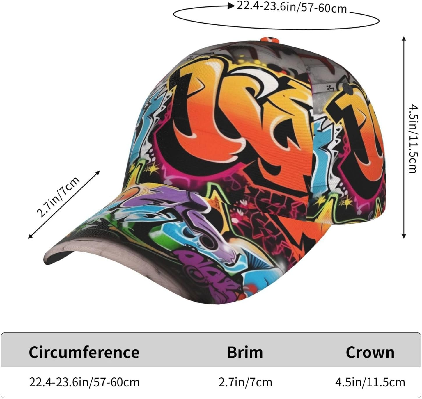 Graffiti Hip Hop Baseball Cap for Women Men Classic Adjustable Summer Sun Hat Sports Stylish Trucker Hat Golf Cap Dad Hats for Running Workout Black image number 1