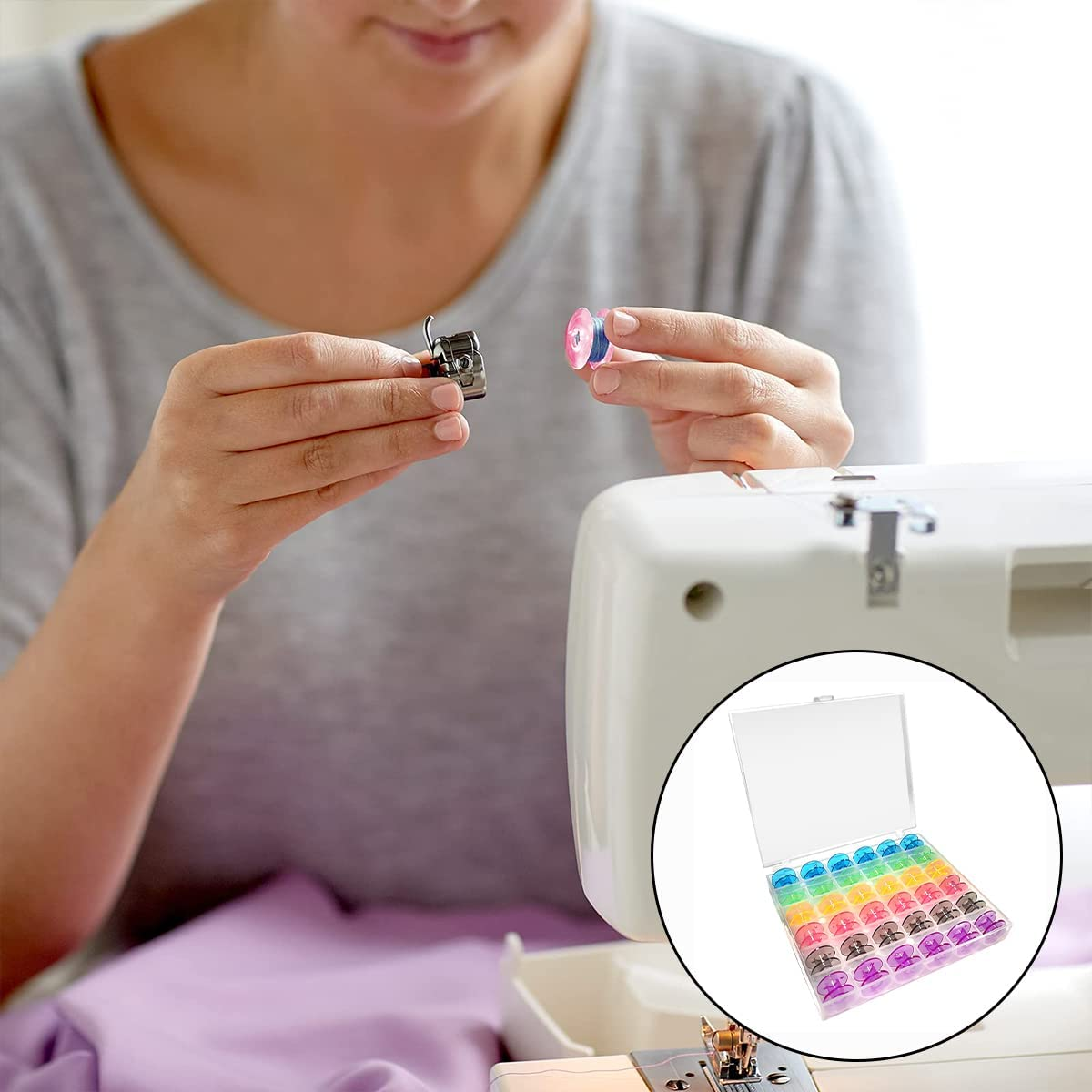 Sewing Machine Bobbins, 36PCS Transparent Sewing Machine Spools with Bobbin Case (Color)