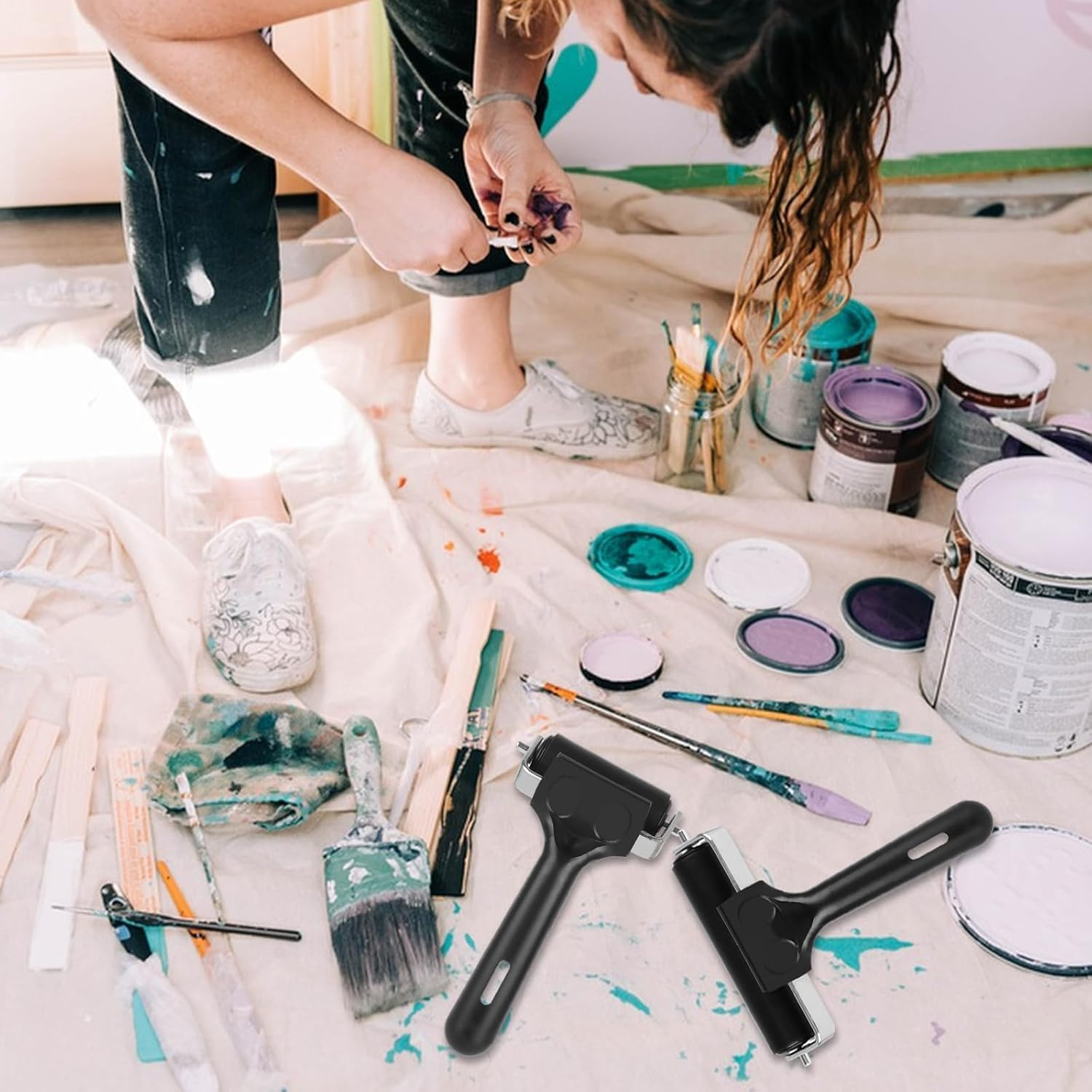 MIVES Rubber Brayer Roller Set, 3 Pack Hard Rubber Rollers for Ink Paint, Printmaking, Art & Craft, Adults image number 1