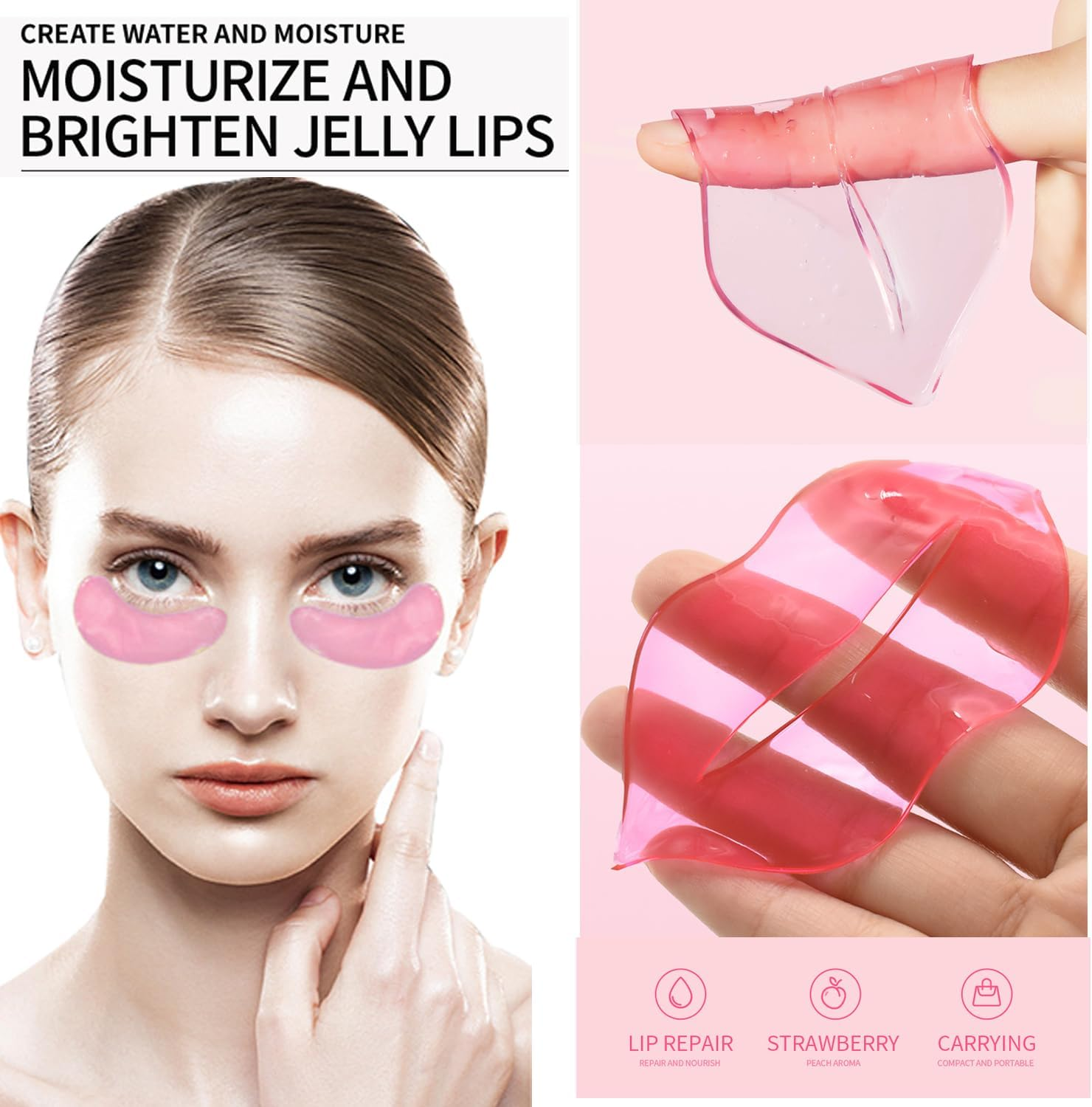 Wimode 20 Pairs Lip Mask & Eye Mask,Crystal Gel Eye Pads Nourishes the Lip Patches for Skin Care Spa Daily Moisturizing Eye Patches for Puffy Eyes, Dark Circles and Fine Lines image number 1