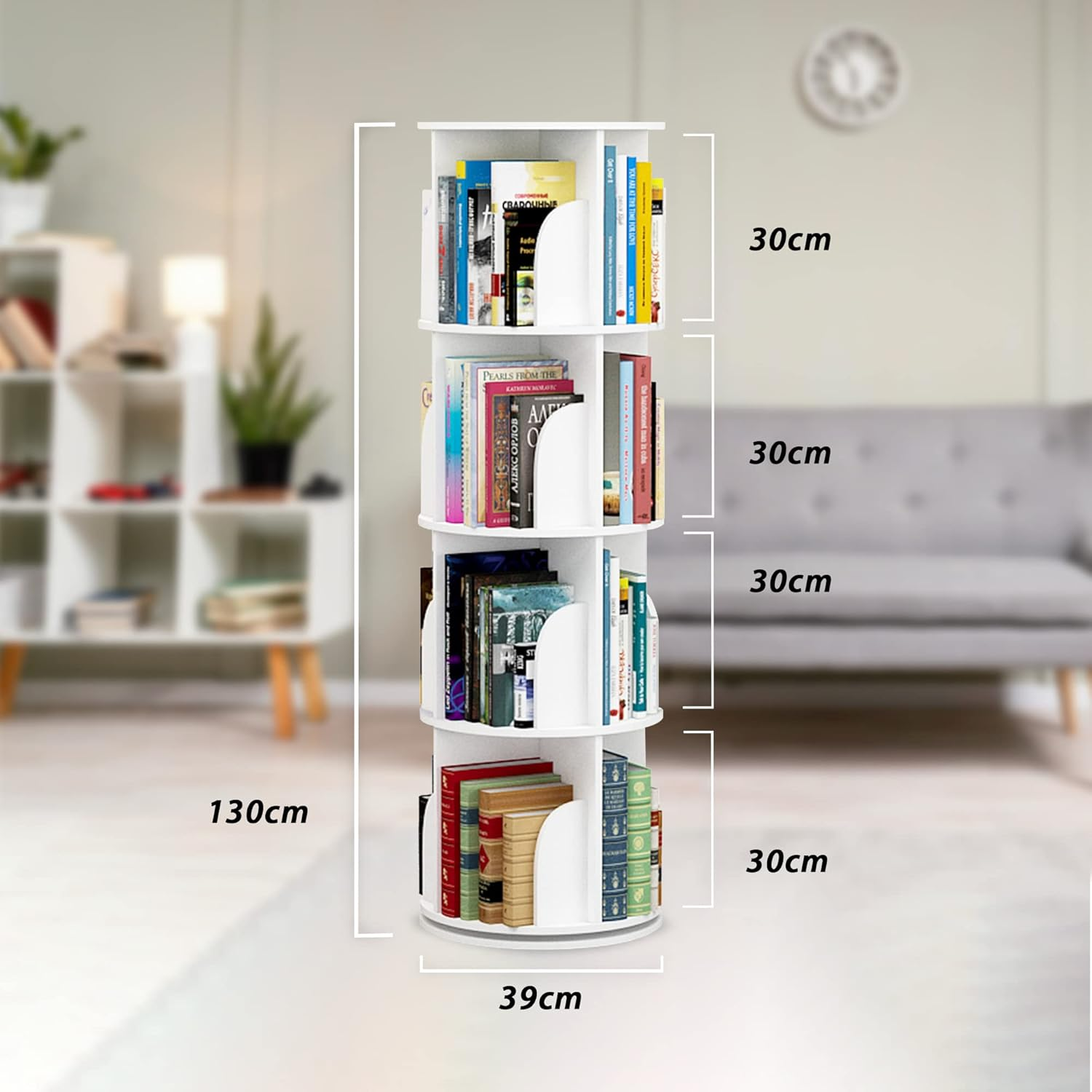 MIUZ 4 Tier Rotating Bookshelf 360 Display Tier Floor Standing Bookcase Storage Rack for Kids and Adults Bookshelf Organiser (4 Tier) image number 4