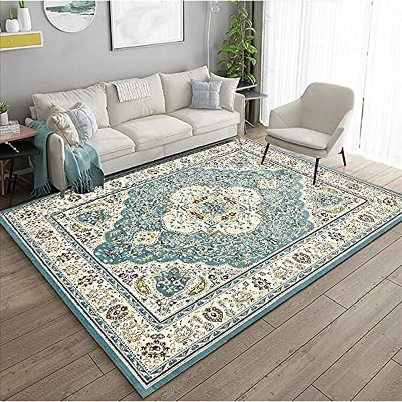 120 * 80Cm Washable Rugs for Entryway, Faux Wool Vintage Throw Rug for Entrance Kitchen, Soft Boho Floor Covering Carpet Retro Distressed Medallion Mat Traditional Interiors (07)