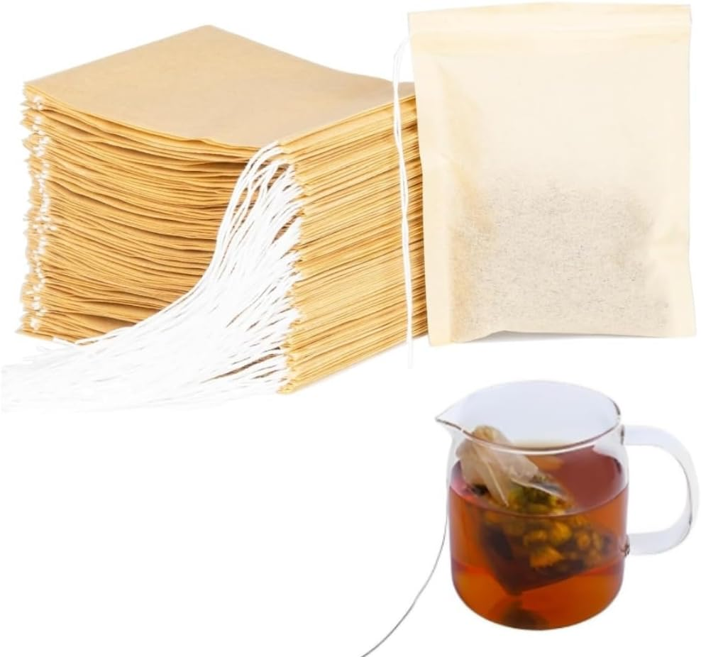 300 Pcs Disposable Tea Filter Bags,Natural Pulp Material Drawstring Seal Tea Bag Empty for Loose Leaf Tea (7 X 9 Cm)