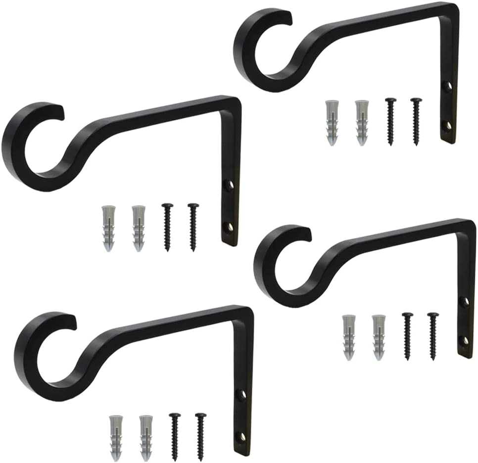 Hanging Plant Bracket 6Inch Metal Plant Hook Shepherds Hook Decorative Wall Plant Hanger for Hanging Lanterns, Bird Feeder, Flower Basket, Home Decor Indoor & Outdoor 2 Pack (Black)