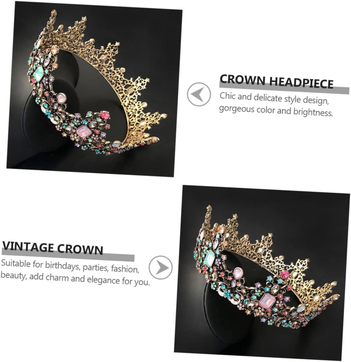 FRCOLOR Crown Tiara for Wedding Party Bride Vintage Queen Crown Headwear Alloy Material Gemstones for Wedding Veils image number 4