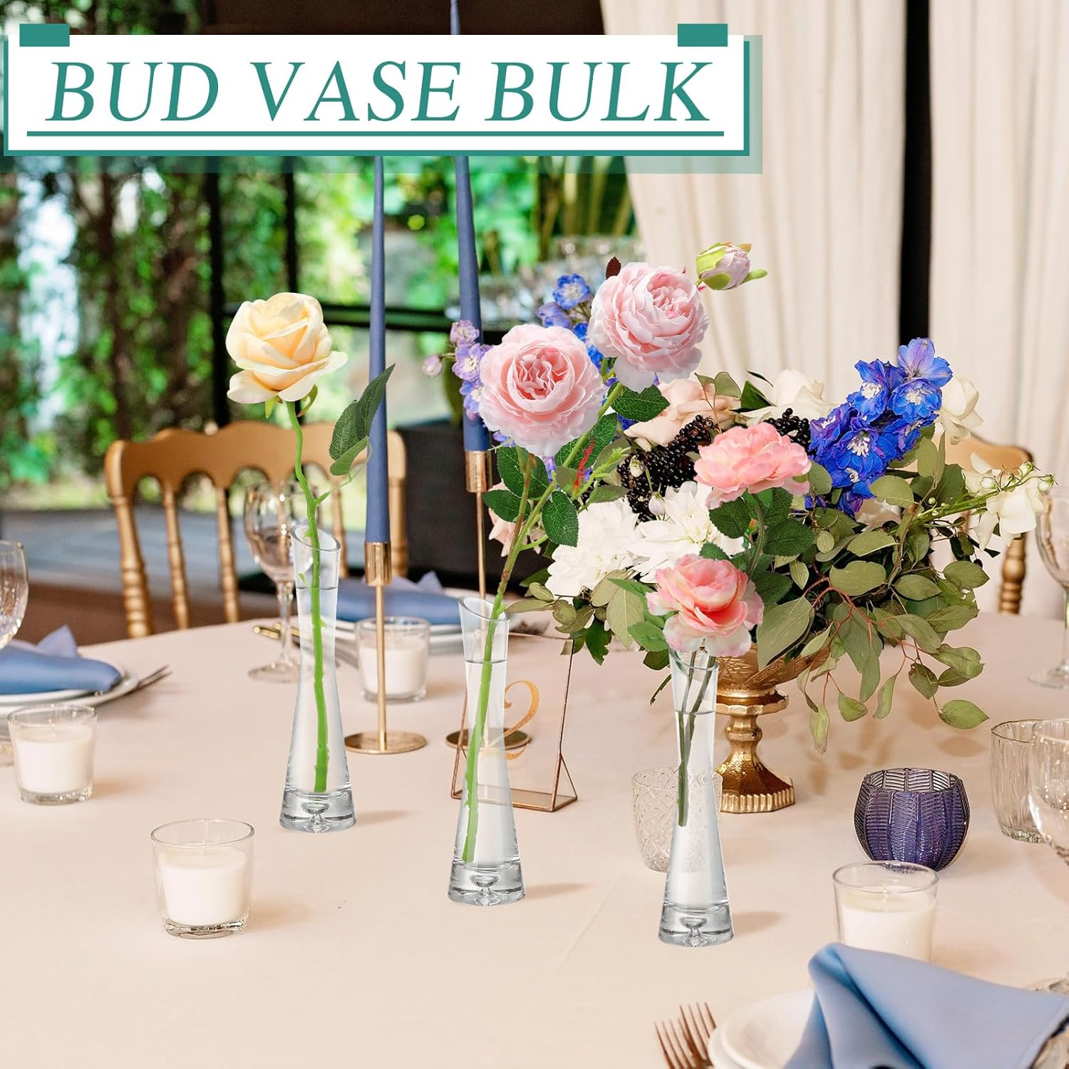 Lallisa 6 Pcs Glass Bud Vases for Centerpieces Maria Modern Clear Small Skinny Decorative Single Flower Bud Vase for Wedding Party Event Home Office Decoration(7.87 Inch,Transparent Color) image number 5