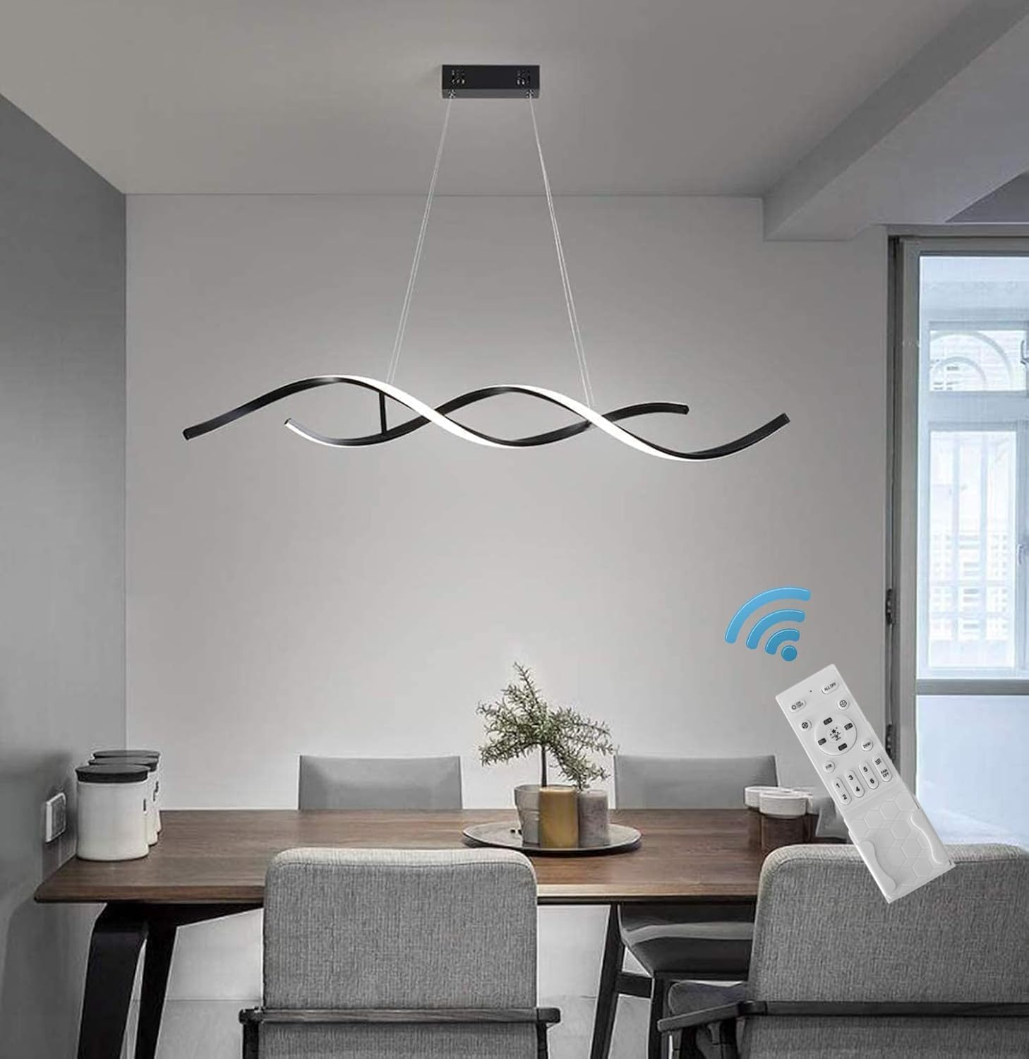 GEADI Modern LED Pendant Light, Dimmable Linear LED Chandelier, 110Cm Wave Kitchen Pendant Lighting over Island, Adjustable Hanging Light Fixture for Dining Room, 3000K-6000K