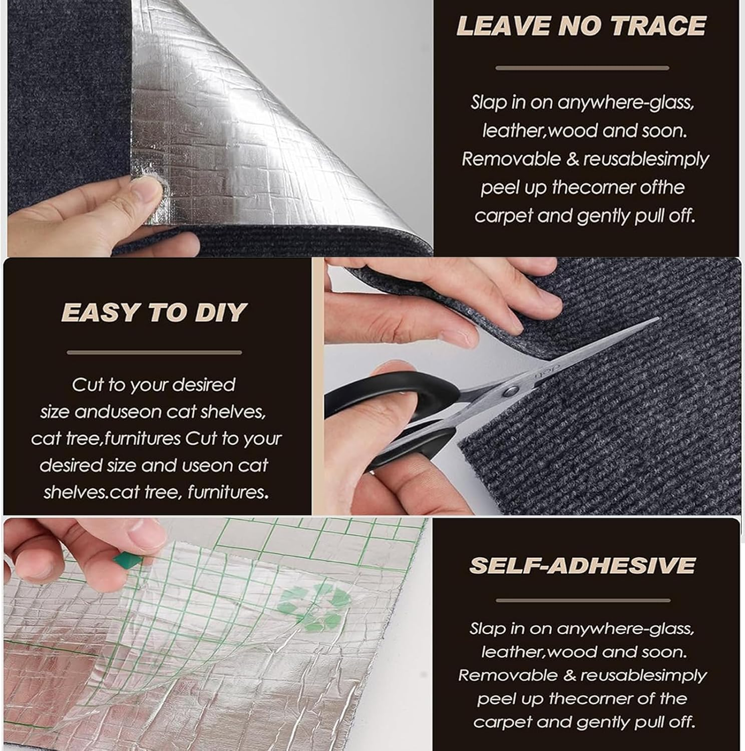 Cat Scratch Furniture Protector, 40&times;200 Cm/15.75&times;78.74 Inch Large Cat Couch Protector, Cat Scratching Mat Furniture Protectors from Cats Scratch DIY Self-Adhesive Climbing Cat Scratcher (Grey) image number 1