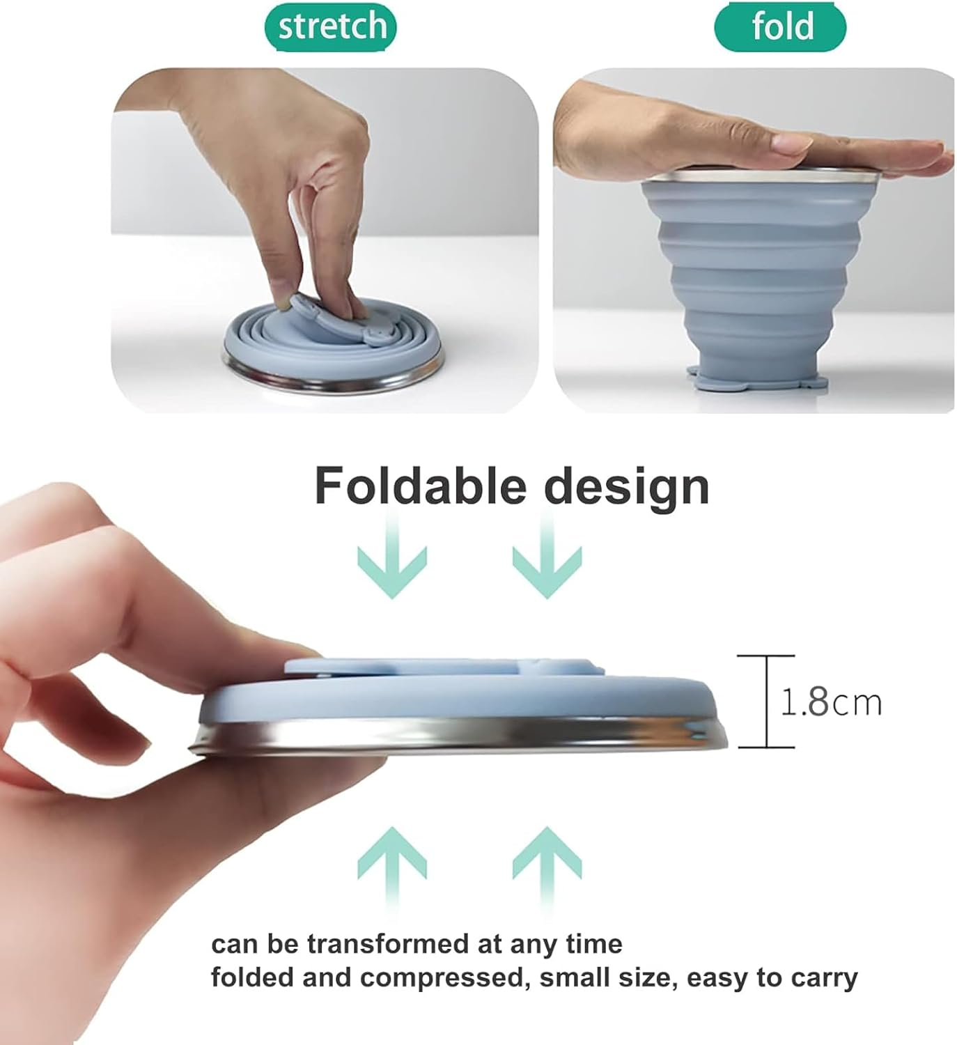 Rhoyee 2 Pack Collapsible Silicone Travel Cups with Lids &ndash; Ultra-Portable, Foldable & Reusable Cups for Camping, Hiking, Travel &ndash; Compact, Leakproof, Bpa-Free Expandable Mugs (Blue & Pink, 270Ml) image number 6