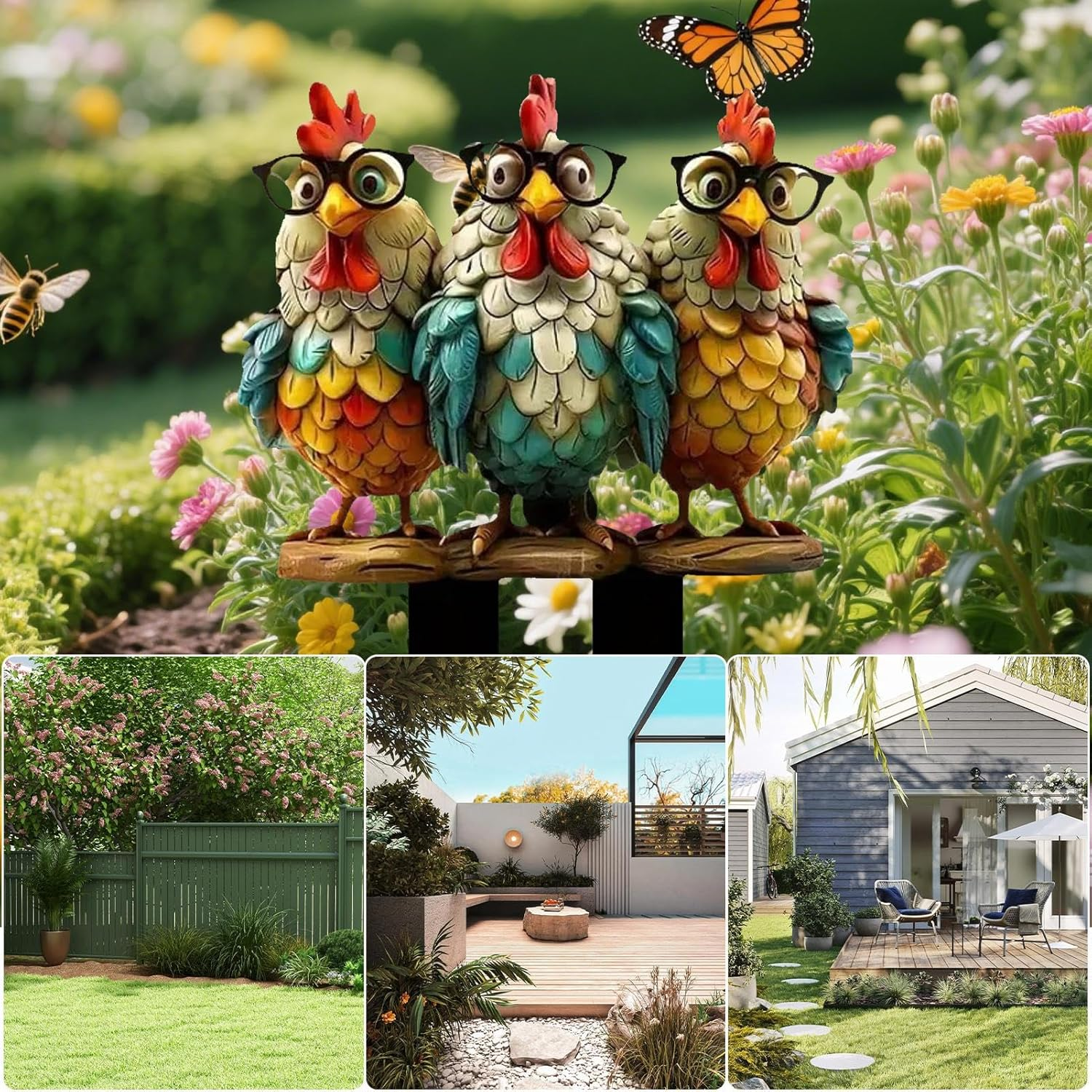 Gihioue Outdoor Chicken Garden Ornaments, Cartoon Rooster Garden Stakes, Hen Animal Stakes Spring Summer Home Decor, Farmhouse Path Lawn Chicken Rooster Stakes, for Women Girls image number 6
