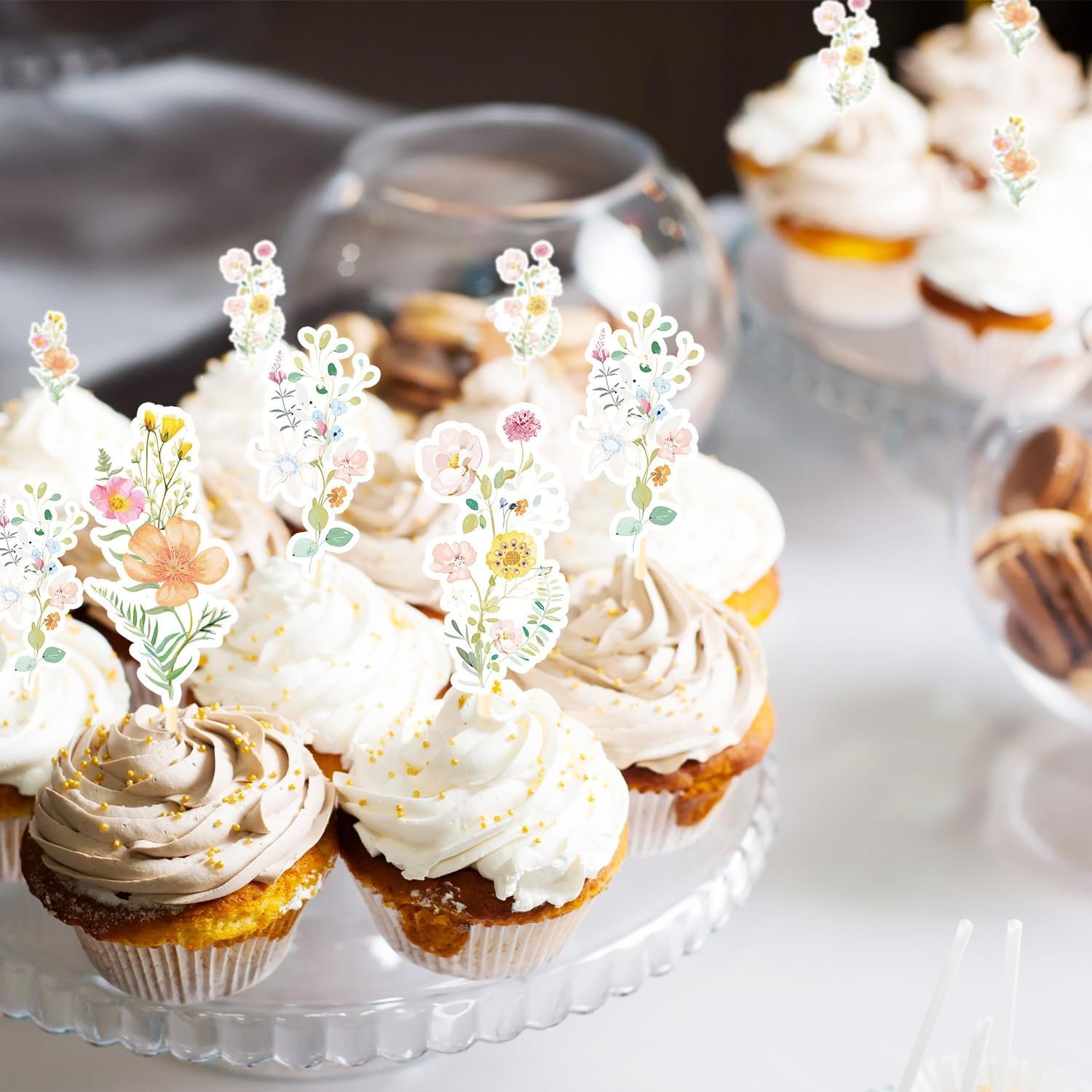 Rngmsi Wildflower Birthday Party Decorations - 40PCS Floral Cupcake Toppers Baby in Bloom Baby Shower Cake Decorations Wildflower Baby Shower Decorations Flower Birthday Cupcake Toppers Girls image number 4