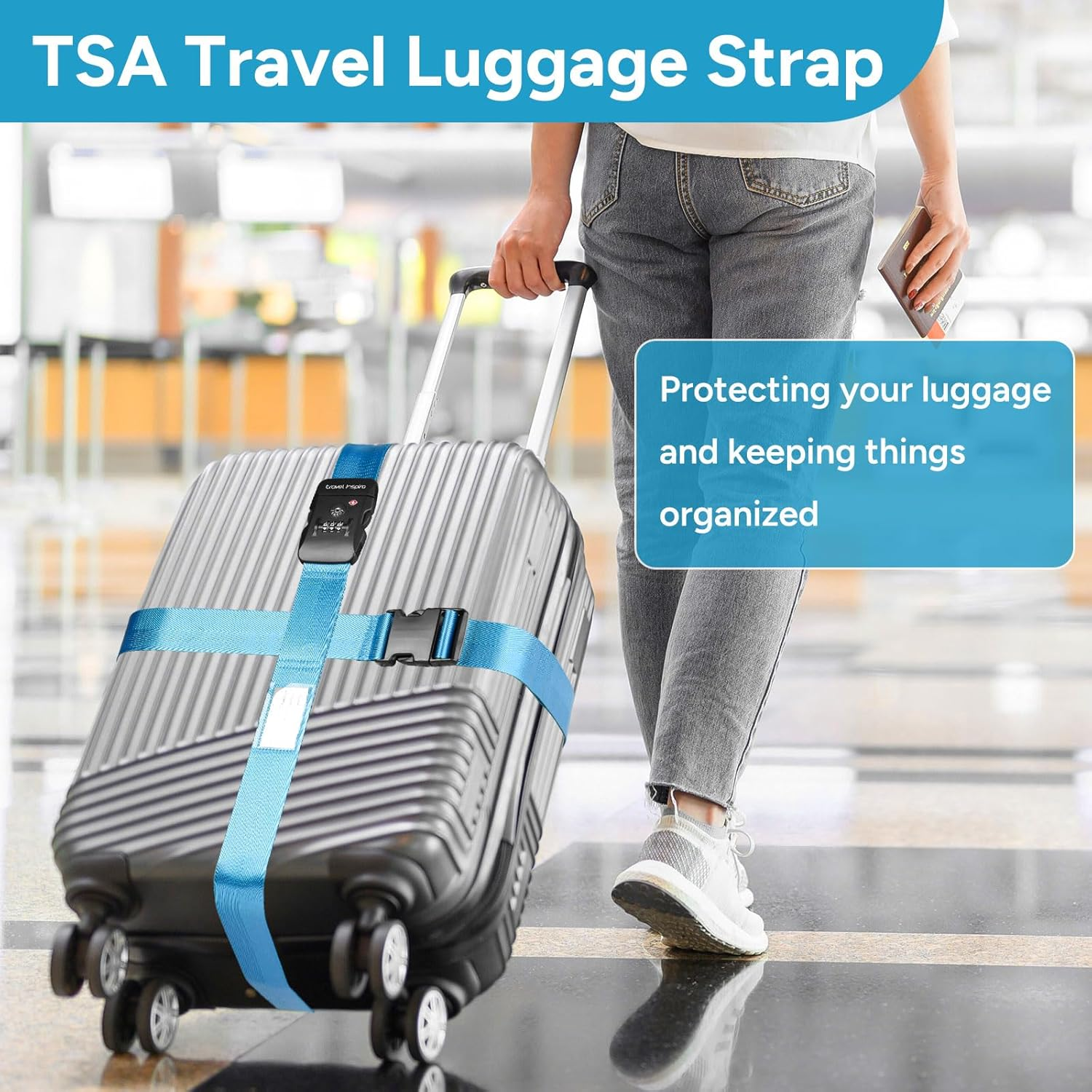 Travel Inspira Travel Belt for Luggage, TSA Approved Luggage Straps, 3-Dial Combination Locks Adjustable Suitcase Belt, Quick-Release Buckle image number 4
