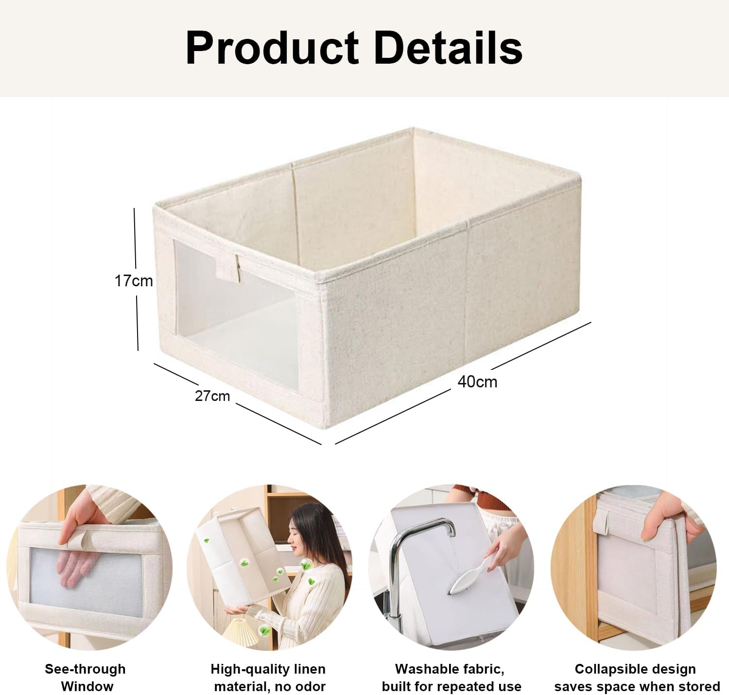 8 Pack Linen Closet Organizers & Storage Bins, Foldable Closet Baskets with Clear Windows, Perfect for Organizing Clothing, Jeans, Toys, Books, Shelves, Wardrobe, and More image number 3