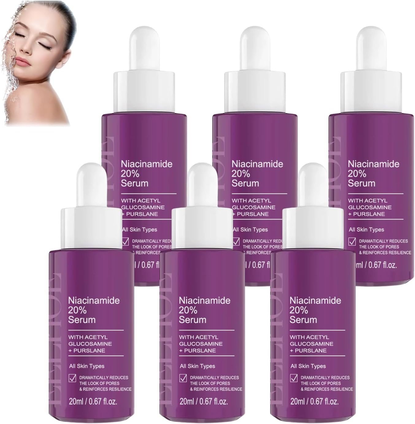 Niacinamide 20% Serum for Face, Brightening, Enhances Elasticity, Moisturizing, Anti-Wrinkle, Even Skin Tone, Smoothes Fine Lines, Reduces Pigmentation, Pores Care for Sensitive Skin (6Pcs) - 12Pcs image number 6