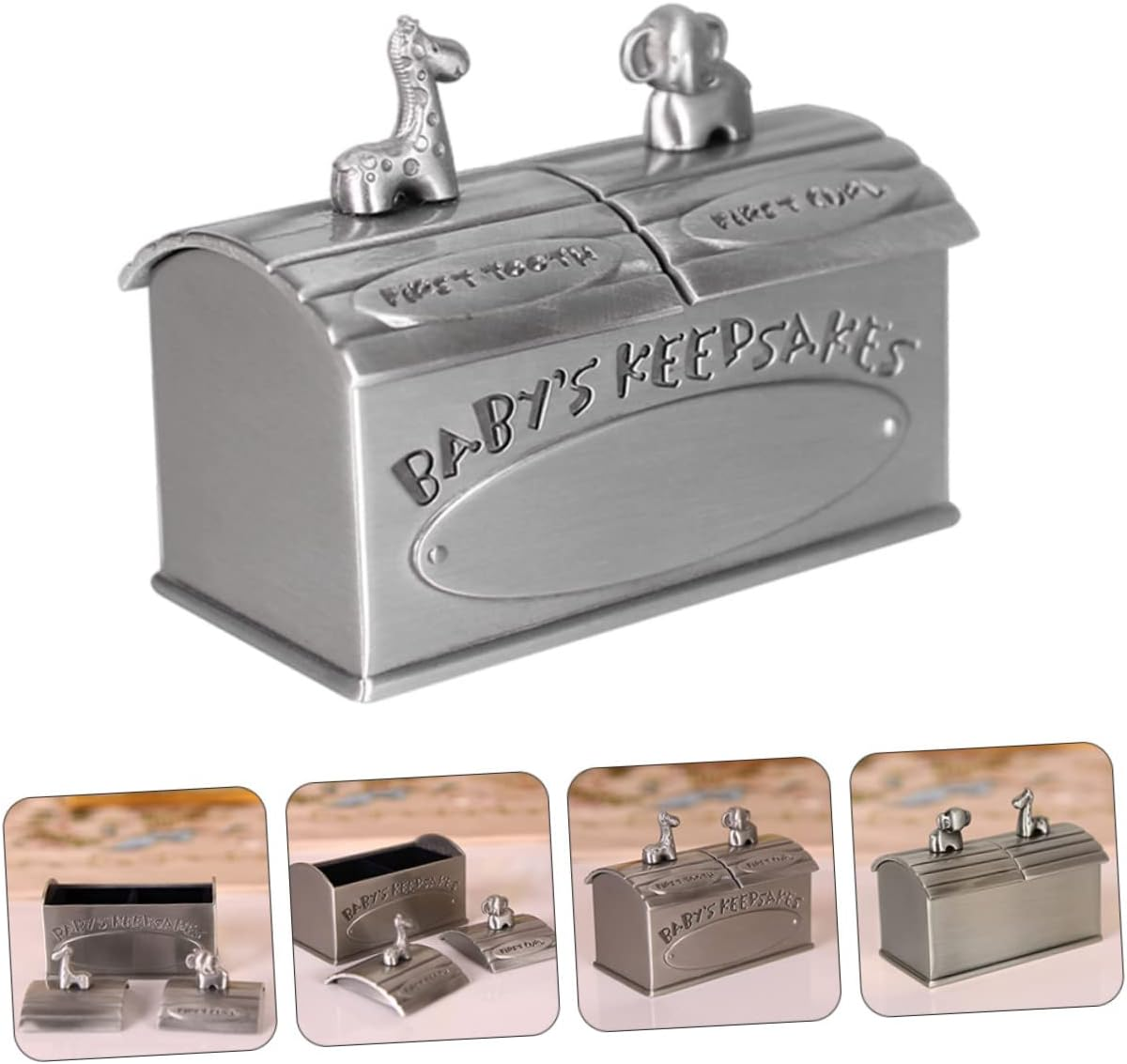 Baby Tooth and Hair Keepsake Box for Boys and Girls Metal Storage Container Lovely Organiser Case for First Teeth and Curls Baby Memory Infant image number 1
