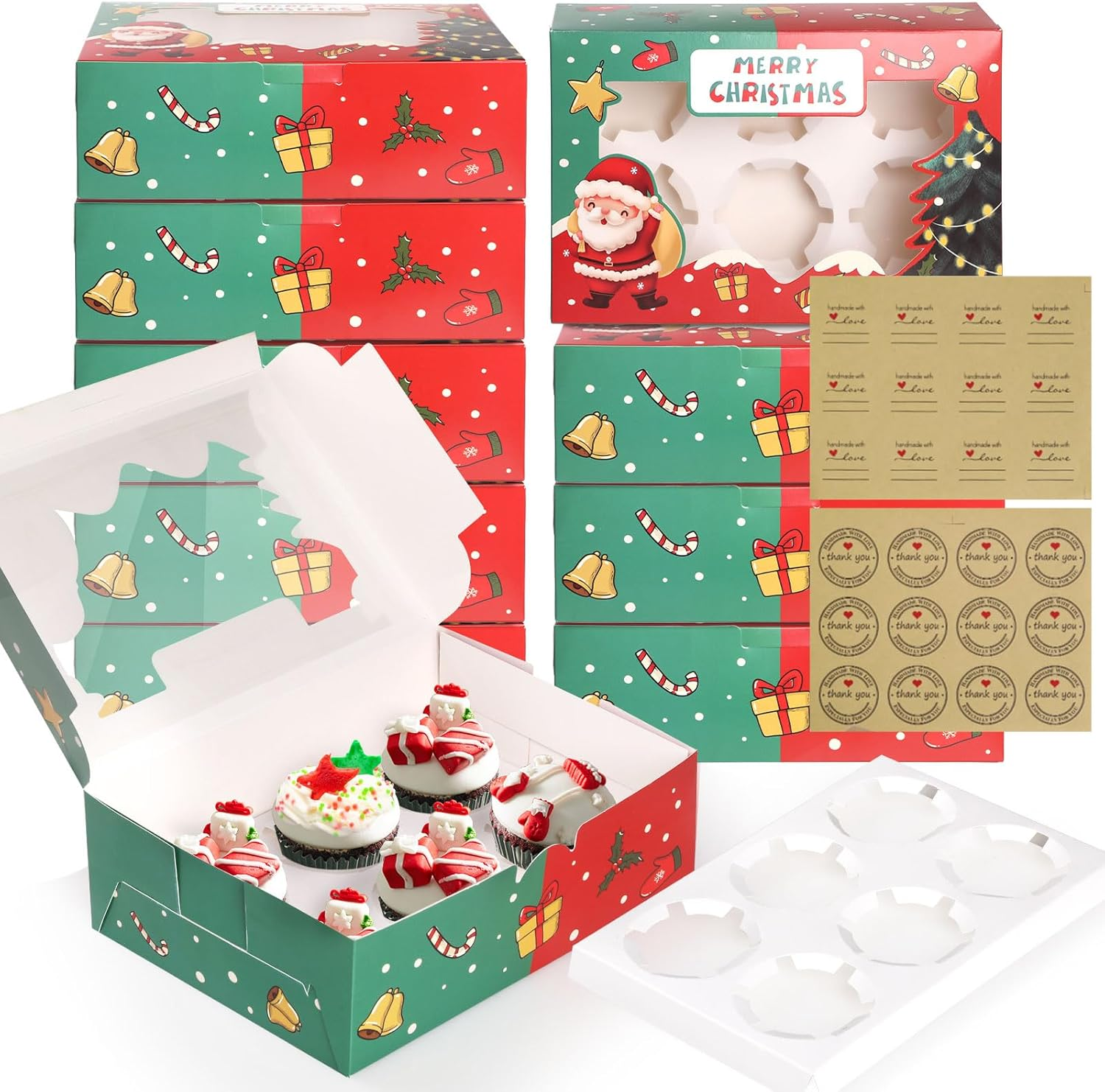 10 Pack 6 Holes Cupcake Boxes with Window Cake Cookie Bakery Boxes Muffin Donut Pastry Containers for Wedding Birthday Party Christmas,9.3X6.2X3 Inches/White image number 1