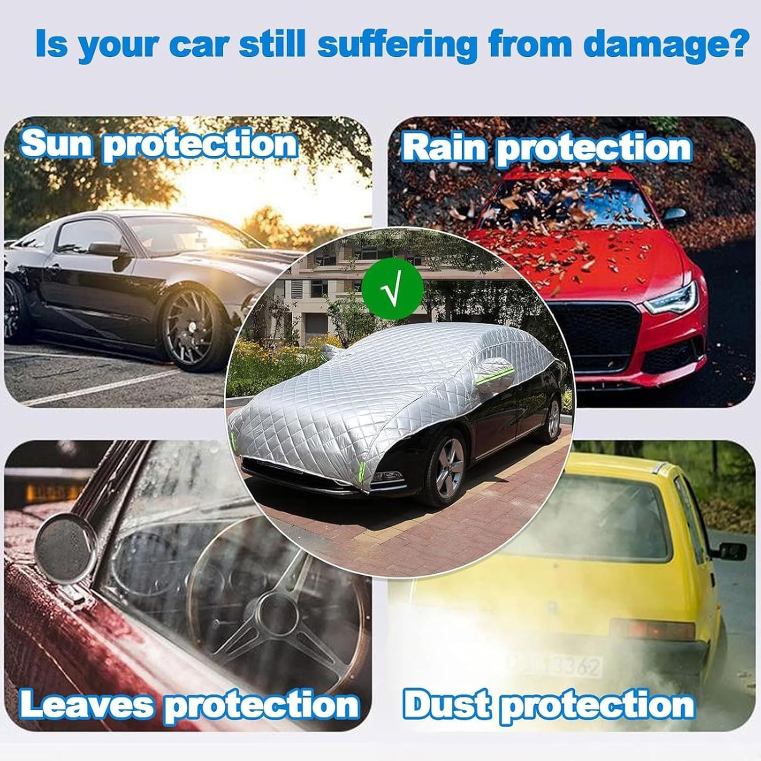 Premium All-Weather Hail Protection Car Cover, Heavy Duty 190T Silver-Plated Fabric, Quilted 5-Layer Design with Reflective Strips, Multiple Sizes for Sedan, SUV, Hatchback (Black, S) image number 2