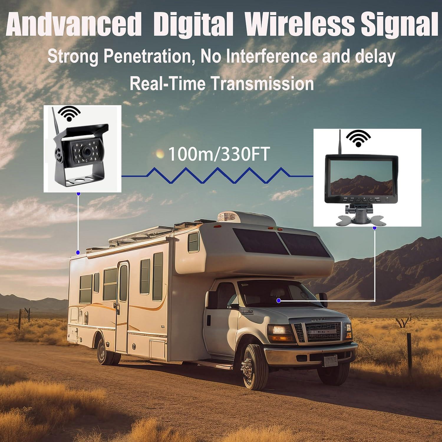 Vanxse Vehicle 720P Digital Wireless Backup Camera System 1024X600 7Inch AHD IPS Monitor DVR Loop Recorder+Ip69K Waterproof IR Wireless Reversing Camera Dash Camera for Truck Bus RV Trailer Car