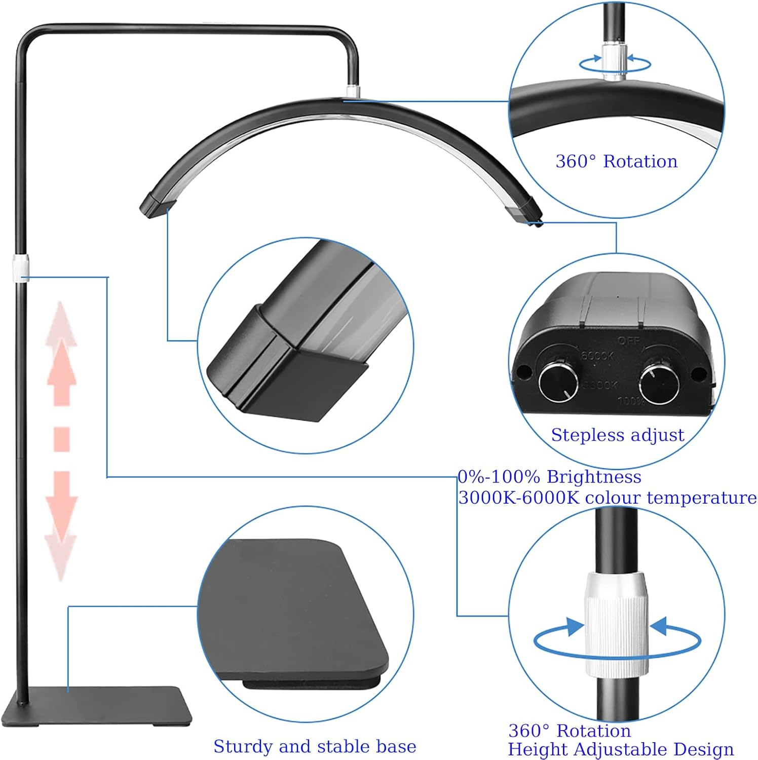 Lash Light Half Ring Light with Phone Holder - LED Floor Lighting for Eyelash Extensions, Beauty, Skincare, Eyelash, Eyebrows image number 2