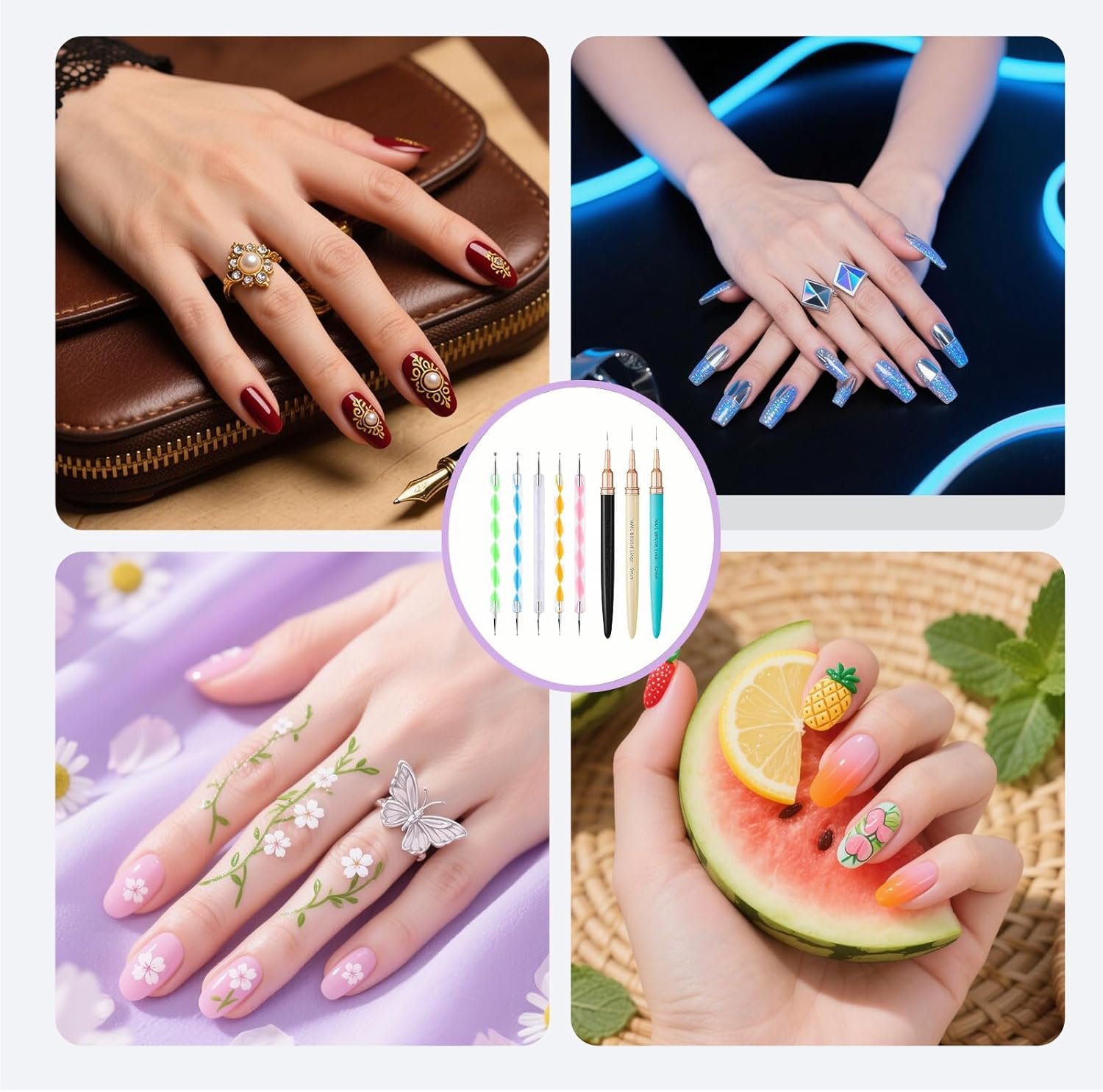 8 Pcs Nail Art Brushes，Nail Art Brushes，Nail Art Tools，Suitable for Salon and Home Diy Nail Art image number 2