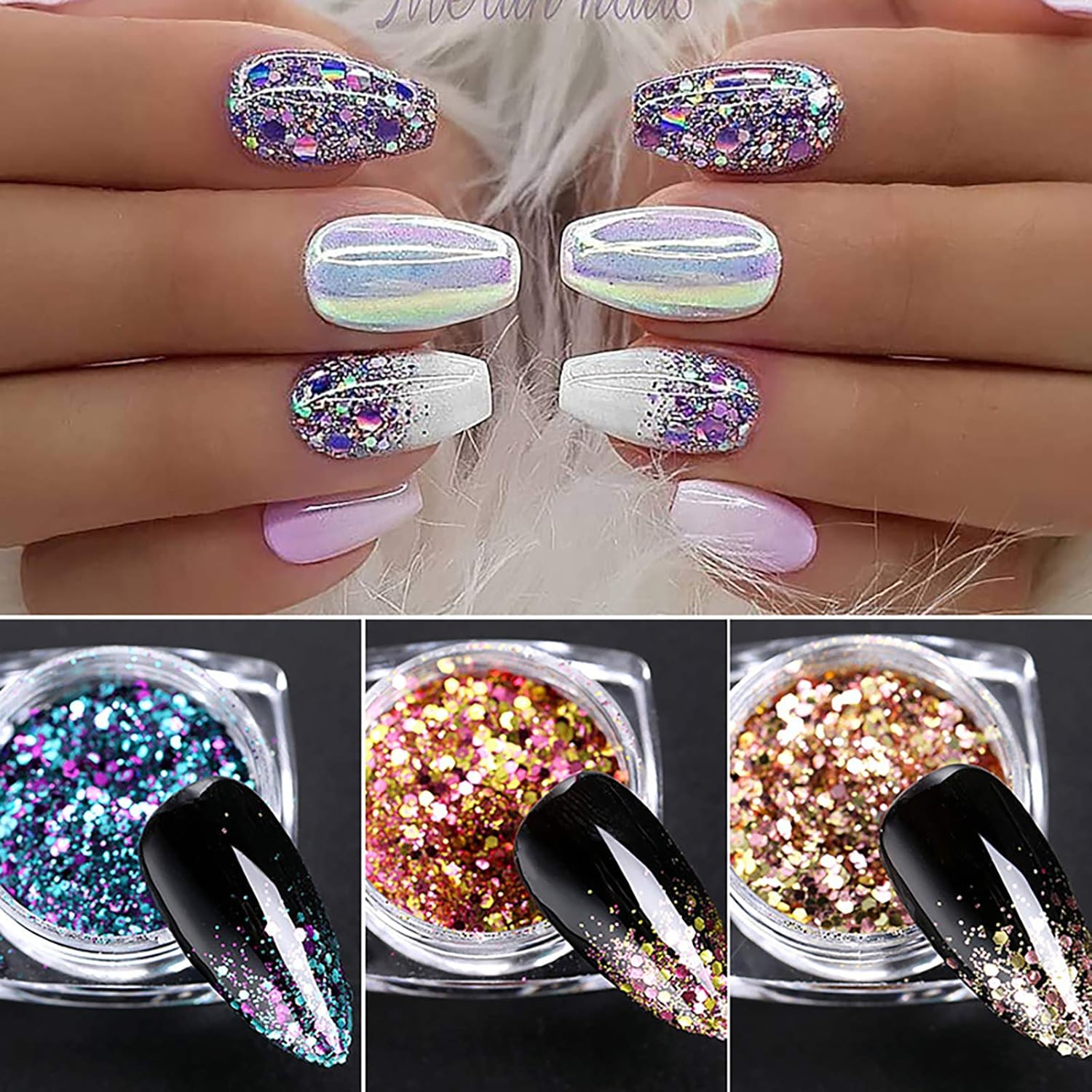 5 Boxes Rose Gold Iridescent Flakes Nail Art Giltter Sequins Nail Body and Hair Decoration image number 1