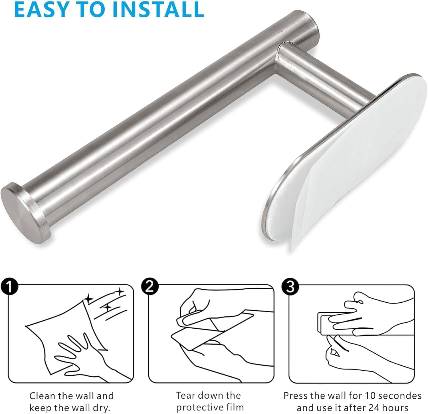 Toilet Paper Holder Self Adhesive, Eolax Toilet Roll Holder No Drilling for Bathroom Washroom, Tissue Roll Holders Wall Mount, 304 Stainless Steel (Brushed Nickel) image number 4