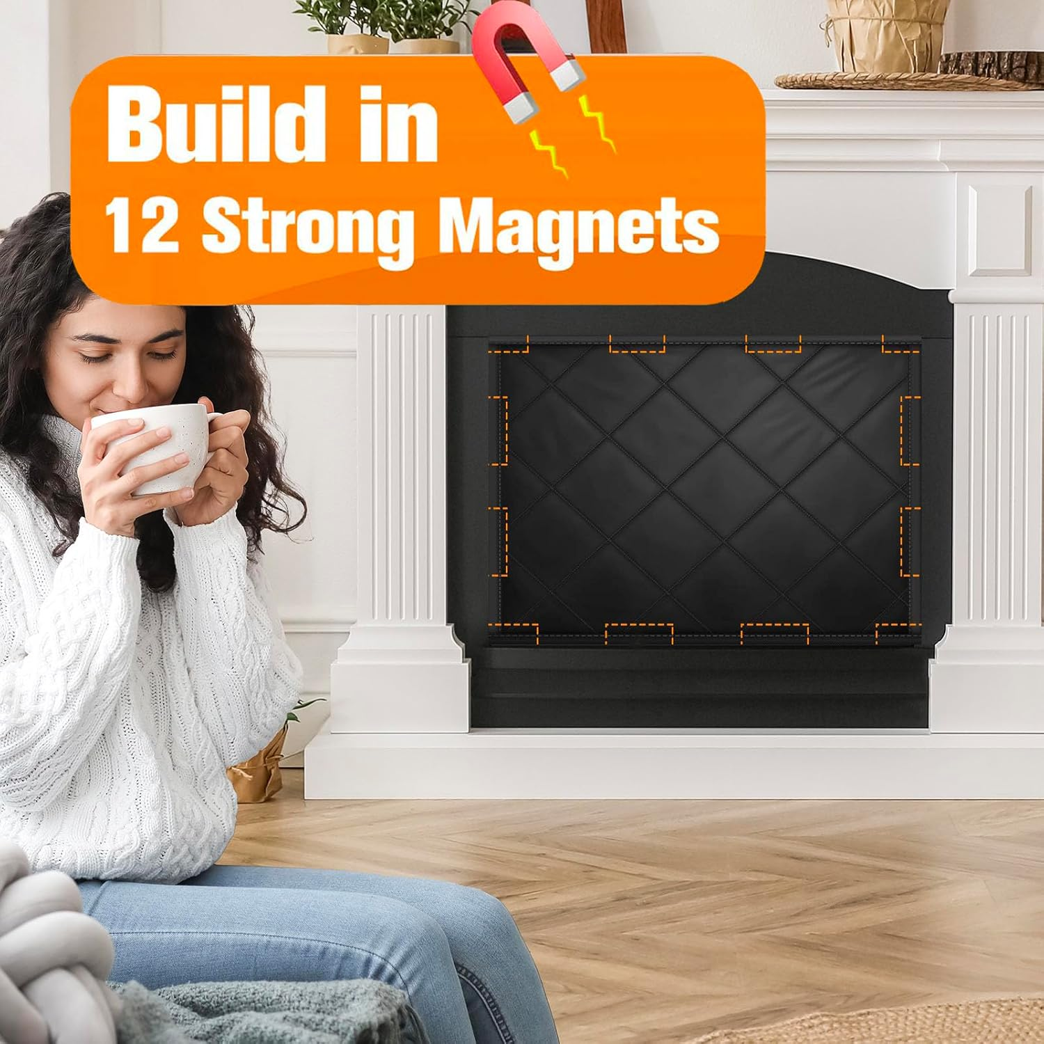 Magnetic Fireplace Draft Cover, Fireplace Blocker Blanket for Heat Loss, Indoor Draft Stopper with 12 Magnets for Iron Fireplace Frame, Fire Place Blanket for Insulation Black 36" W X 32" H image number 5