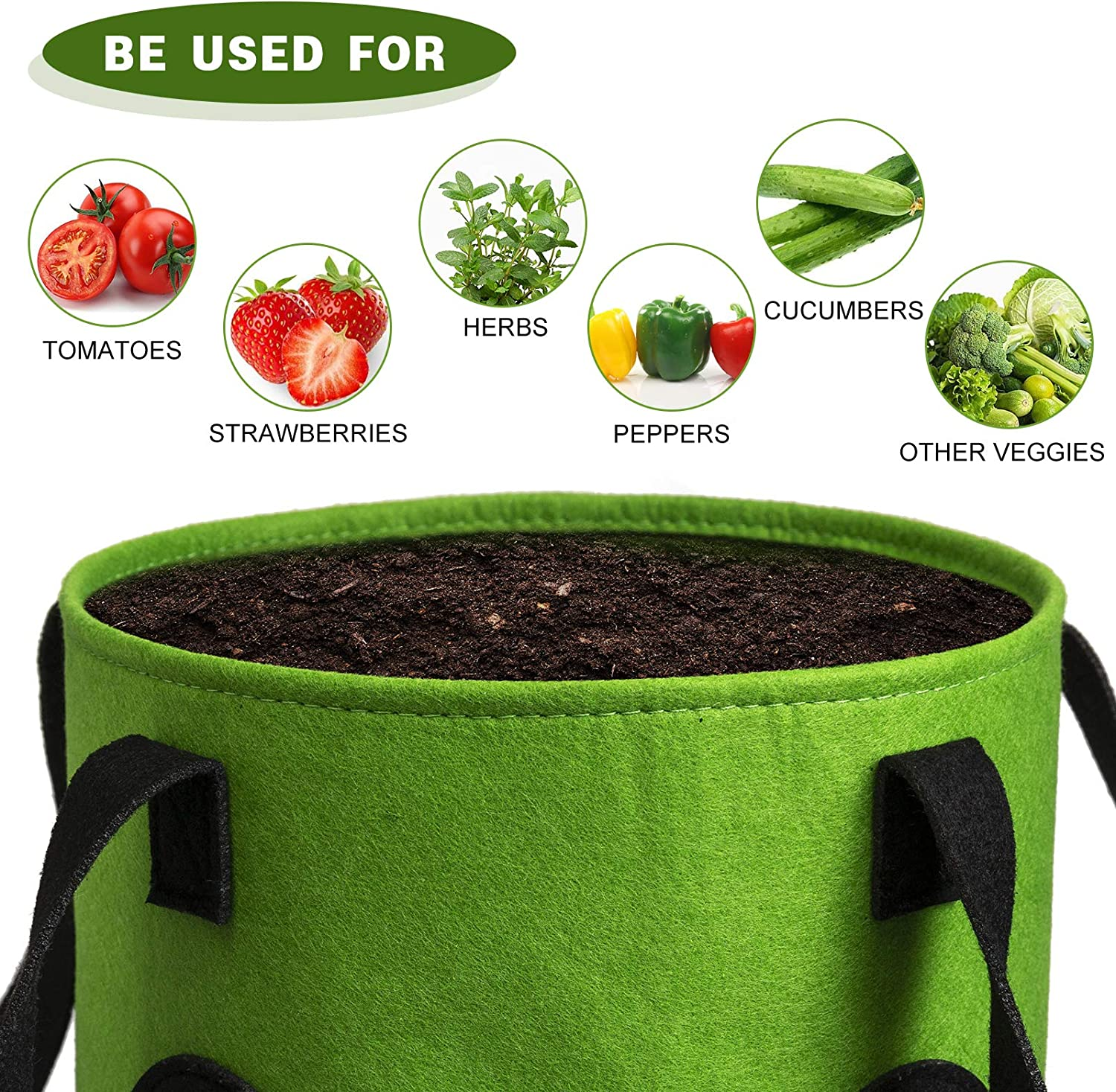 2 Pack Black and Green Upside down Tomato & Herb Planter, Hanging Durable Aeration Fabric Strawberry Planter Bags image number 5