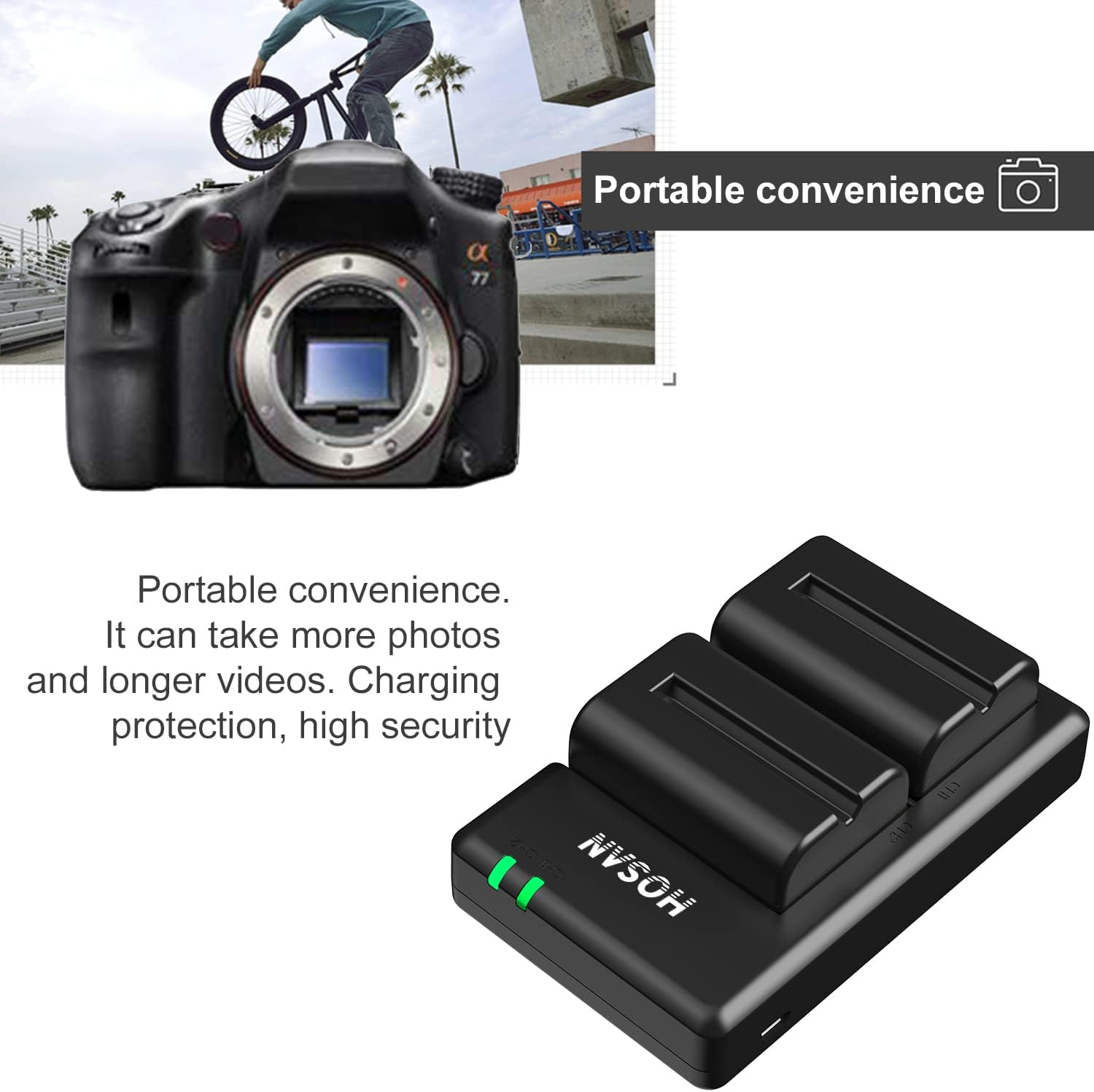 HTYCSCZ NP-FM500H Battery (2 Pack) and Dual USB Charger Kit for Sony Alpha A58/A57/A65/A77/A99/A900/A700/A580/A560/A550/A850 SLT A99 II TR917 image number 3