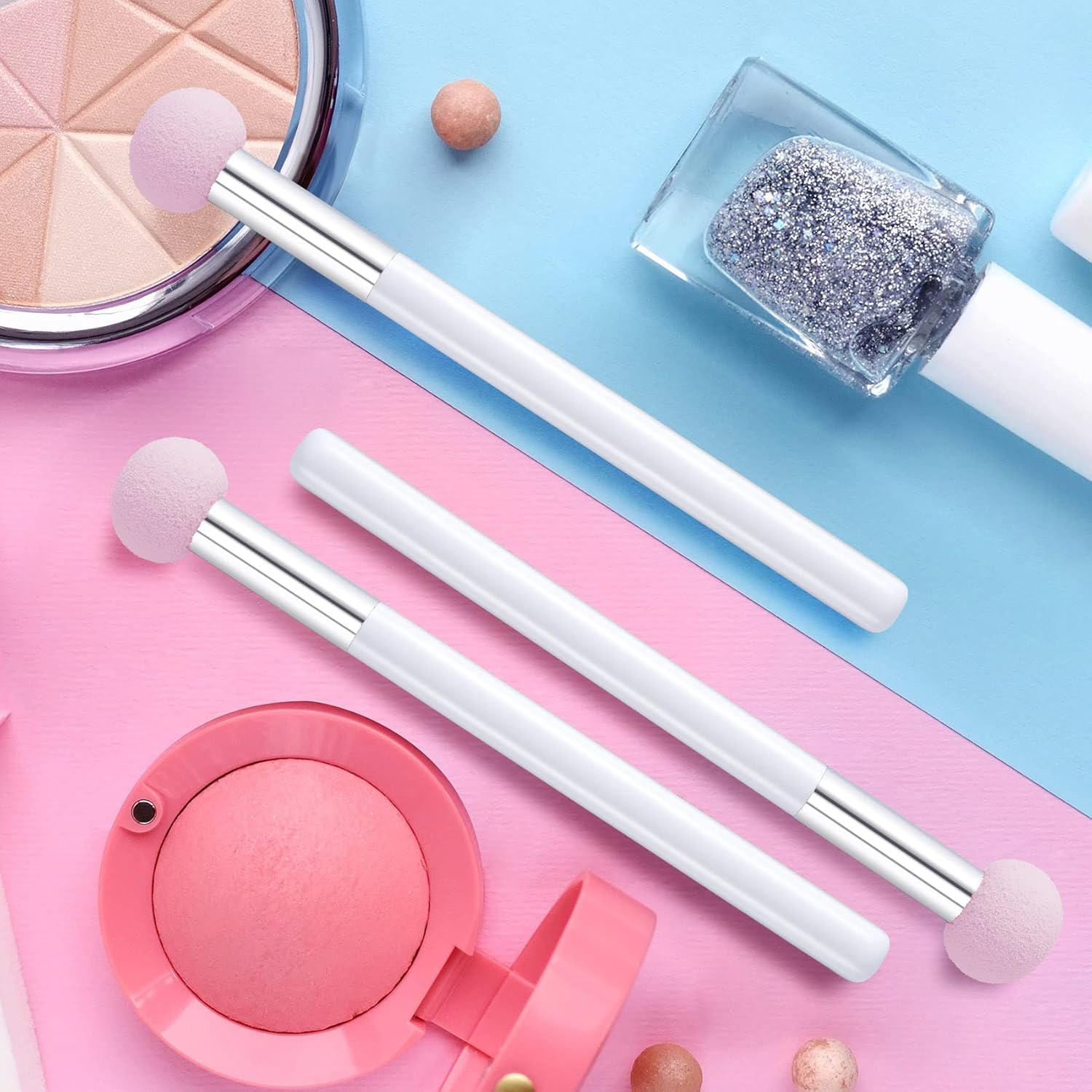 PAGOW 6Pcs Sponge Makeup Applicator with Handle, Sponge Eyeshadow Applicators Makeup, Eyeshadow Sponge Brush, Cotton Eye Makeup Eyeshadow Brushes for Women Girls (4.5 Inch Long) Washable