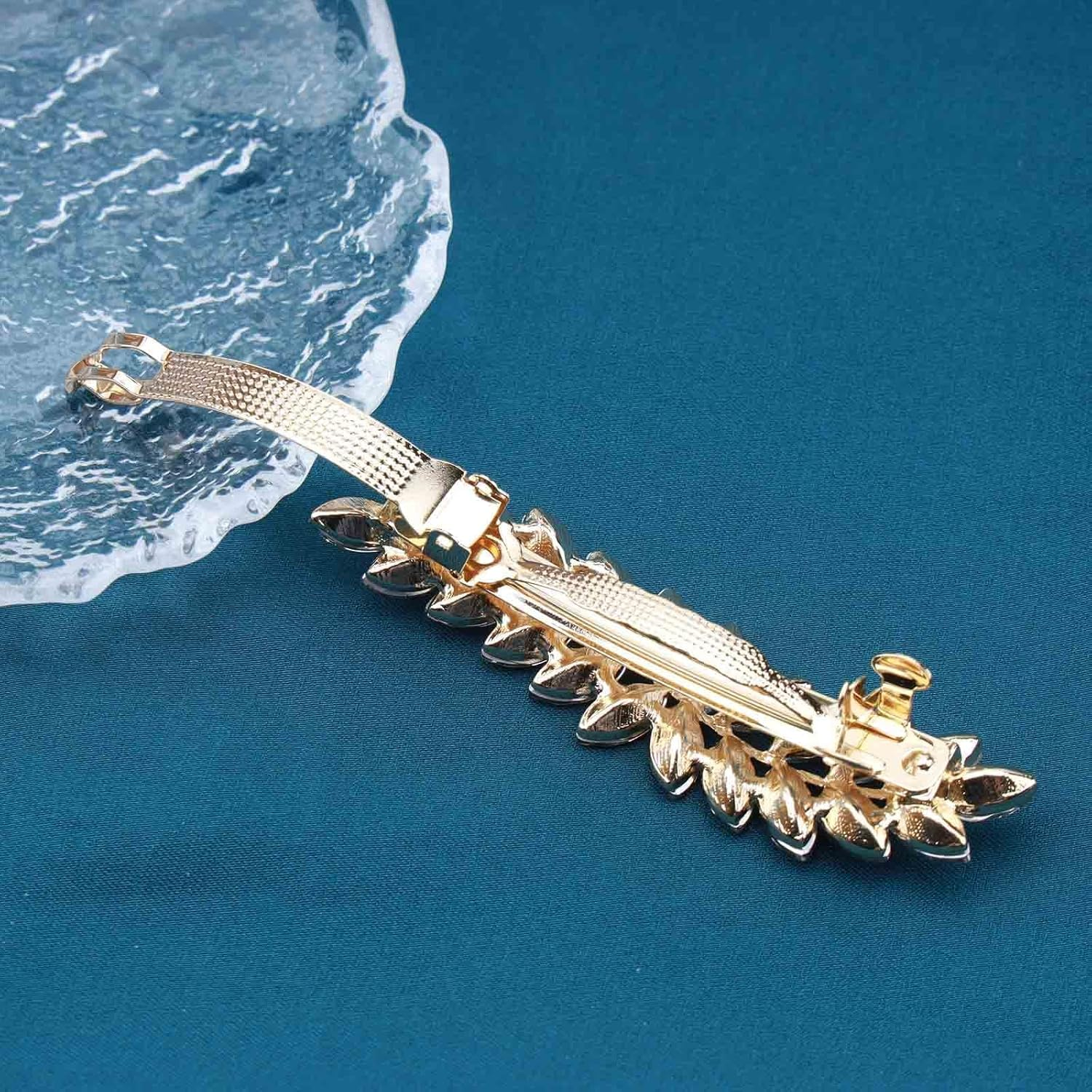 Yheakne Crystal Wedding Hair Clip Barrette Gold Rhinestone Hair Clip Clips Bling Bridal Headwear Decorative Head Clip Crystal Hair Clip Shiny CZ Bridal Hair Accessories for Women and Girls (Gold) - Silber image number 7