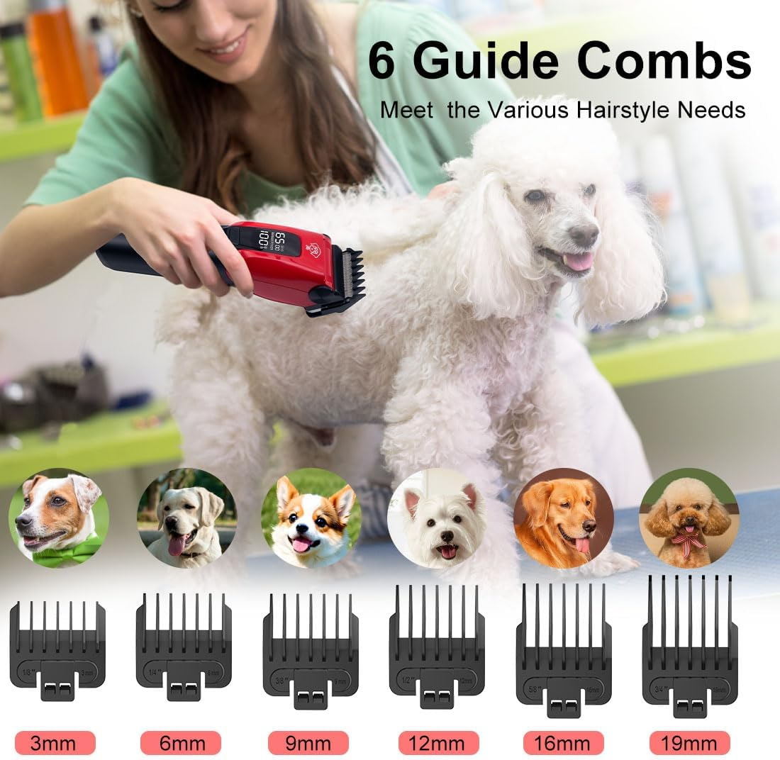 Hatteker Dog Clippers Professional Electric Pet Hair Trimmer with 7500 RPM Clippers Dog Cat Cordless Dog Trimmer Auxiliary Light