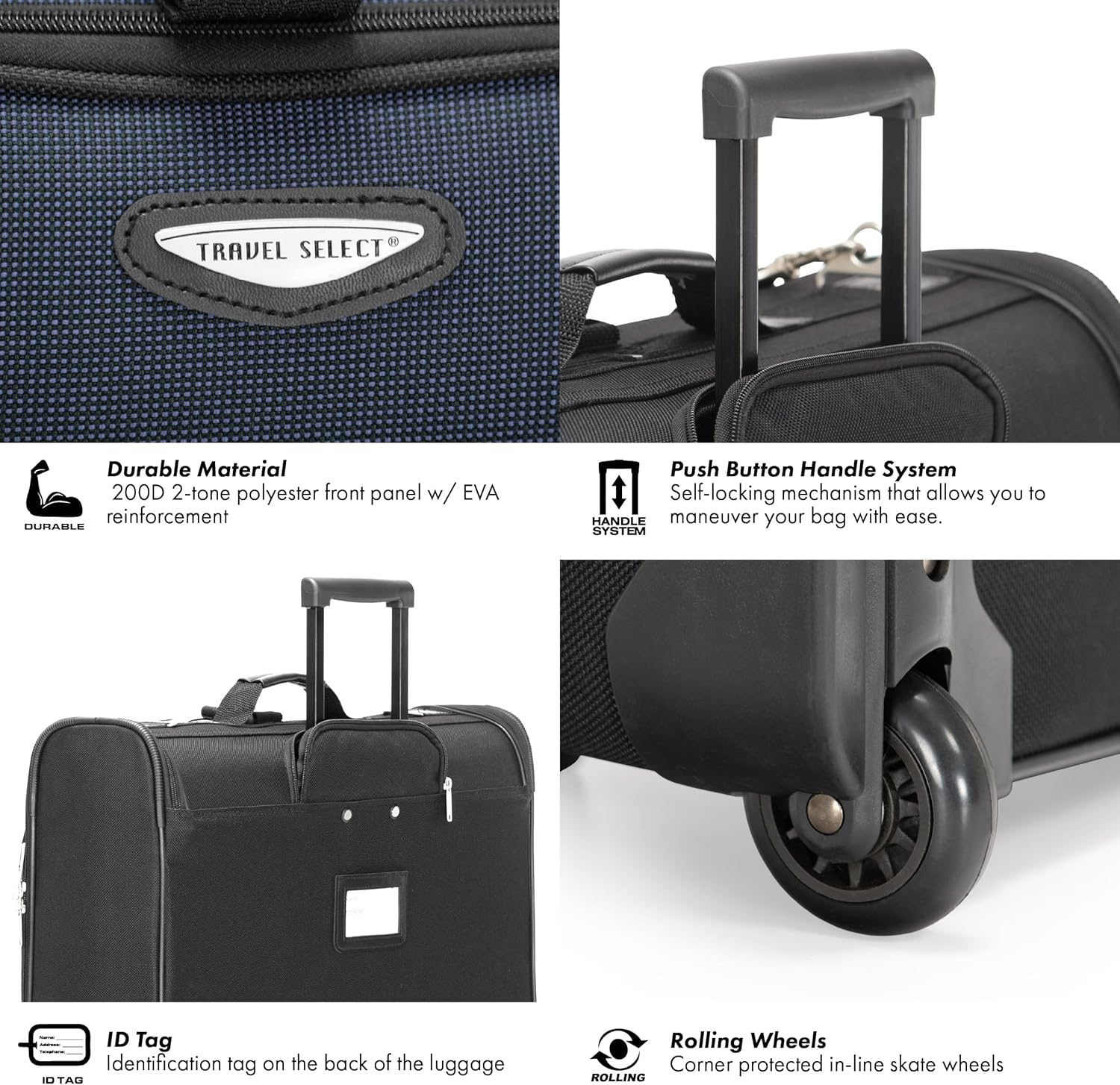 Travel Select Amsterdam Rolling Garment Bag Wheeled Luggage Case, Navy (23-Inch) - Navy image number 4