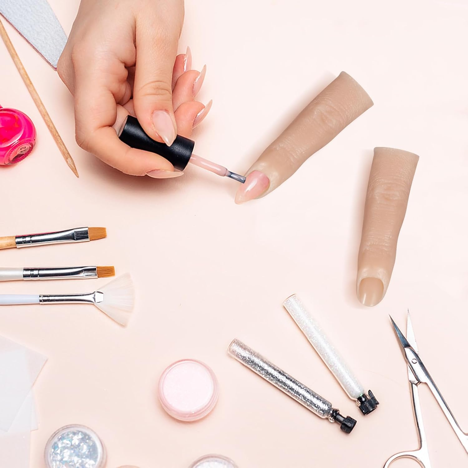 Silicone Practice Fingers for Acrylic Nails, Soft Fake Fingers to Practice Fake Nails, Flexible Nail Practice Fingers Hand for DIY Flexible Nail Art Training image number 1