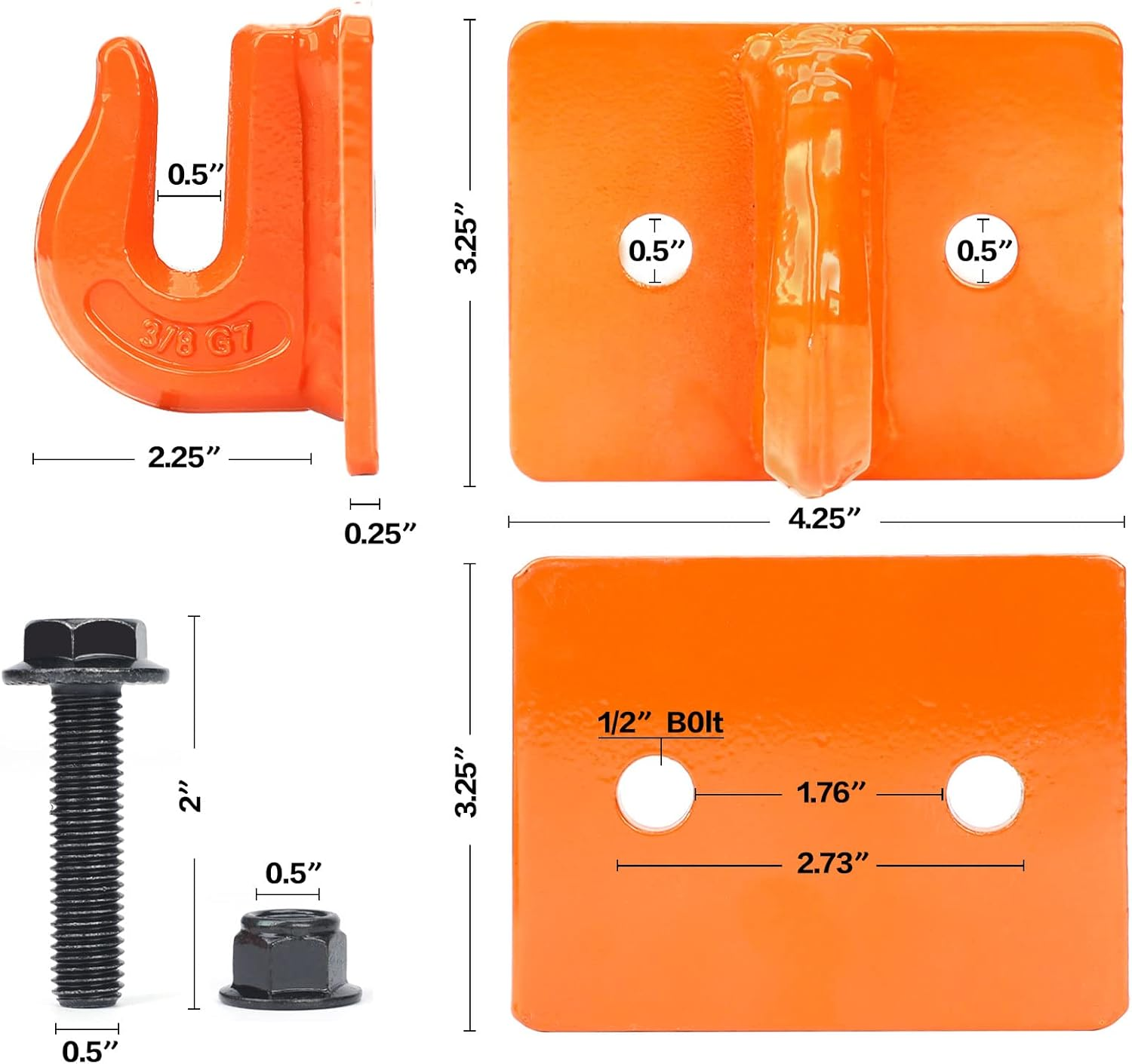 AUTOBOTS Tractor Bucket Hooks 3/8" (2 Pack),Max 15,000 Lbs, Bolt on Hooks for Tractor Bucket,Heavy Duty Grab Hook Tow Hook,Indispensable Tractor Bucket Accessories for Rv,Utv,Truck,Orange - Black image number 4